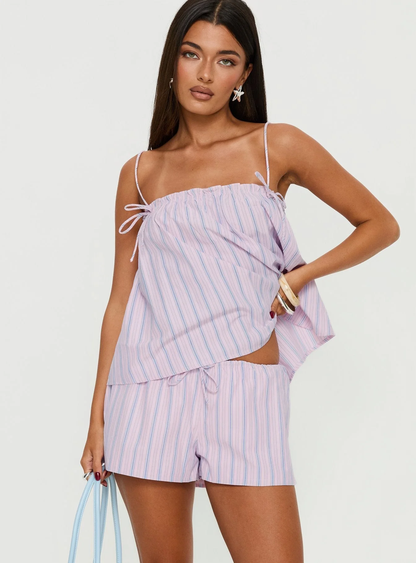 Pepita Drawstring Shorts Pink Stripe - Image 2