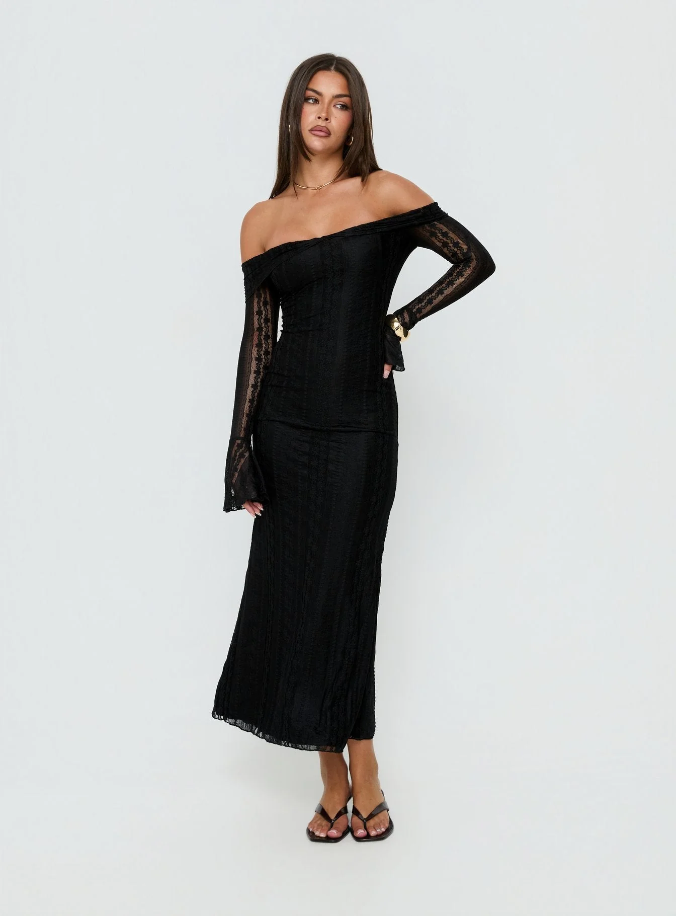 Perdita Long Sleeve Lace Maxi Dress Black - Image 2