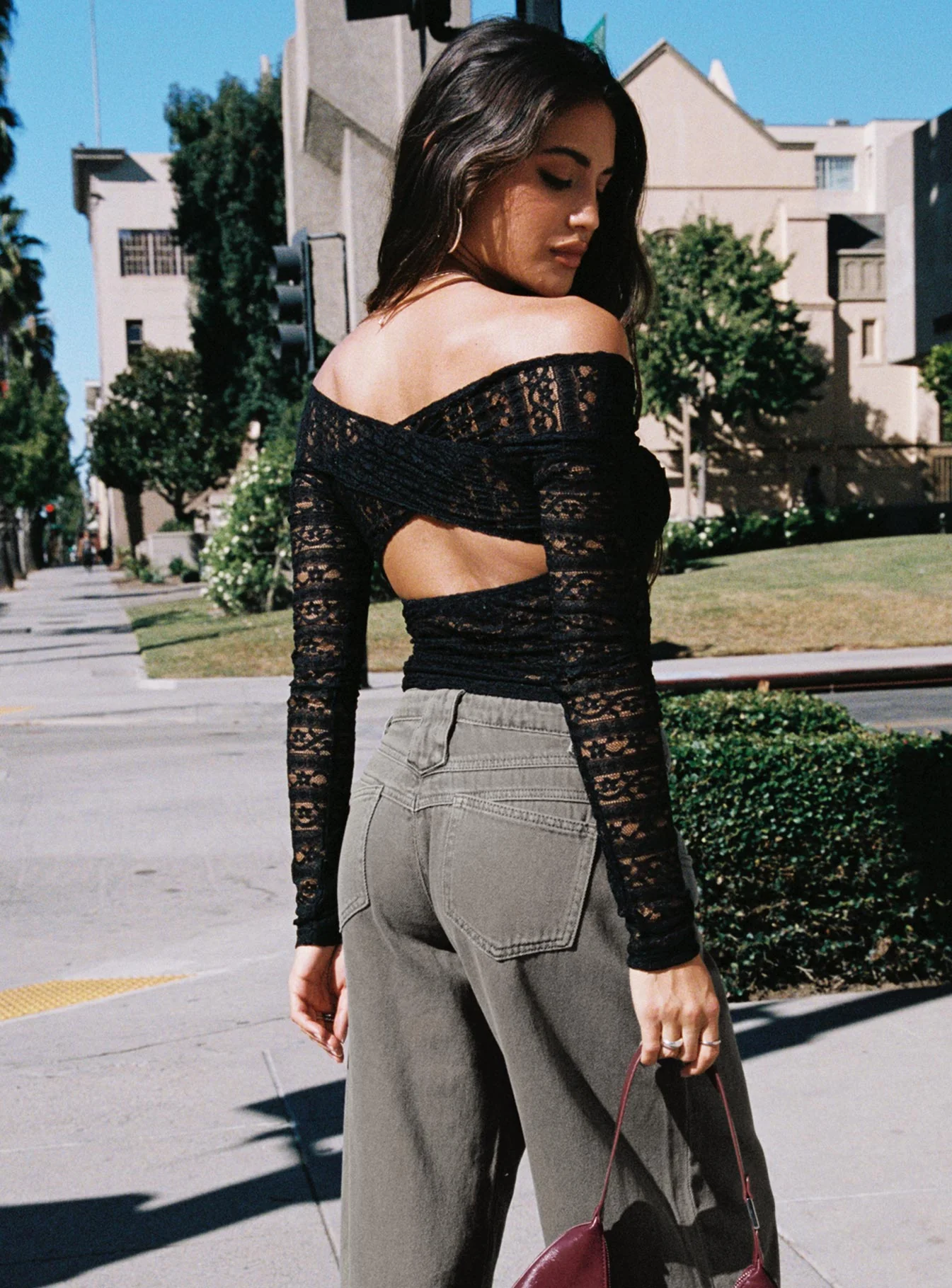 Petaluma Off Shoulder Long Sleeve Top Black - Image 4