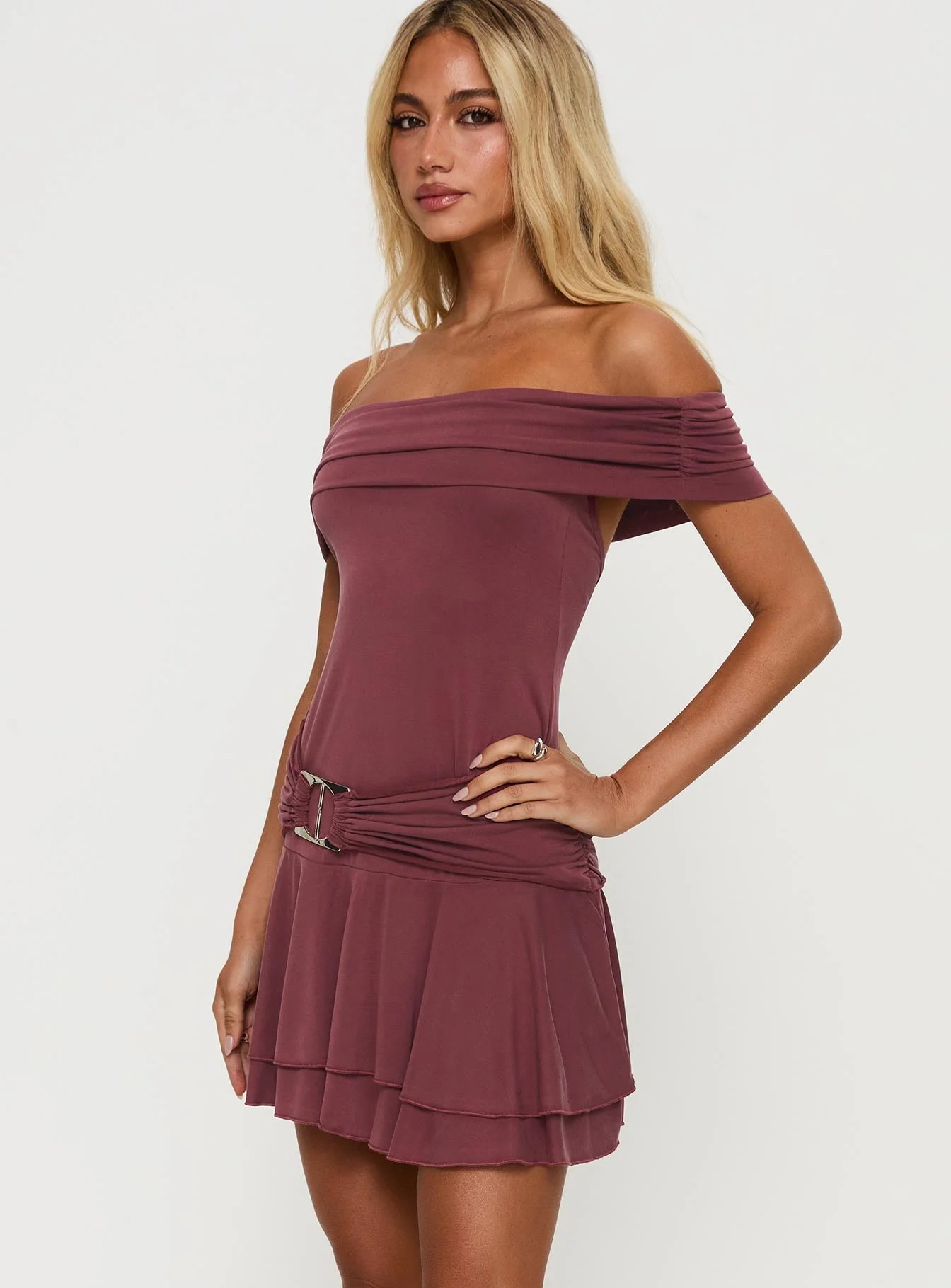 Primadonna Off The Shoulder Mini Dress Mauve - Image 3