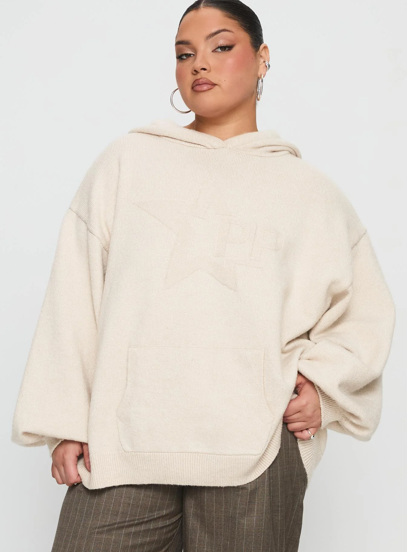 Princess Polly Knit Hoodie Beige Curve - Image 2