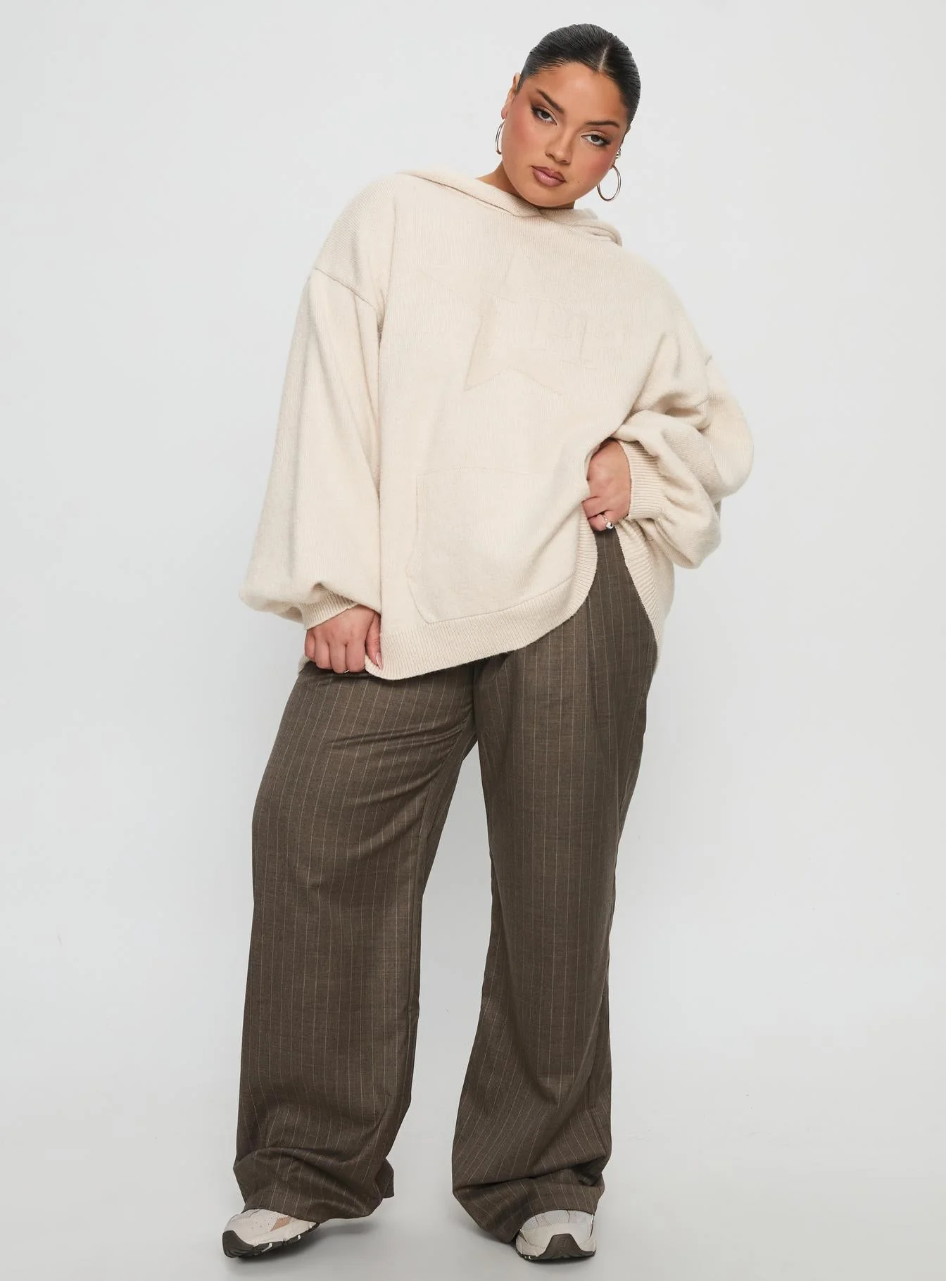 Princess Polly Knit Hoodie Beige Curve - Image 3
