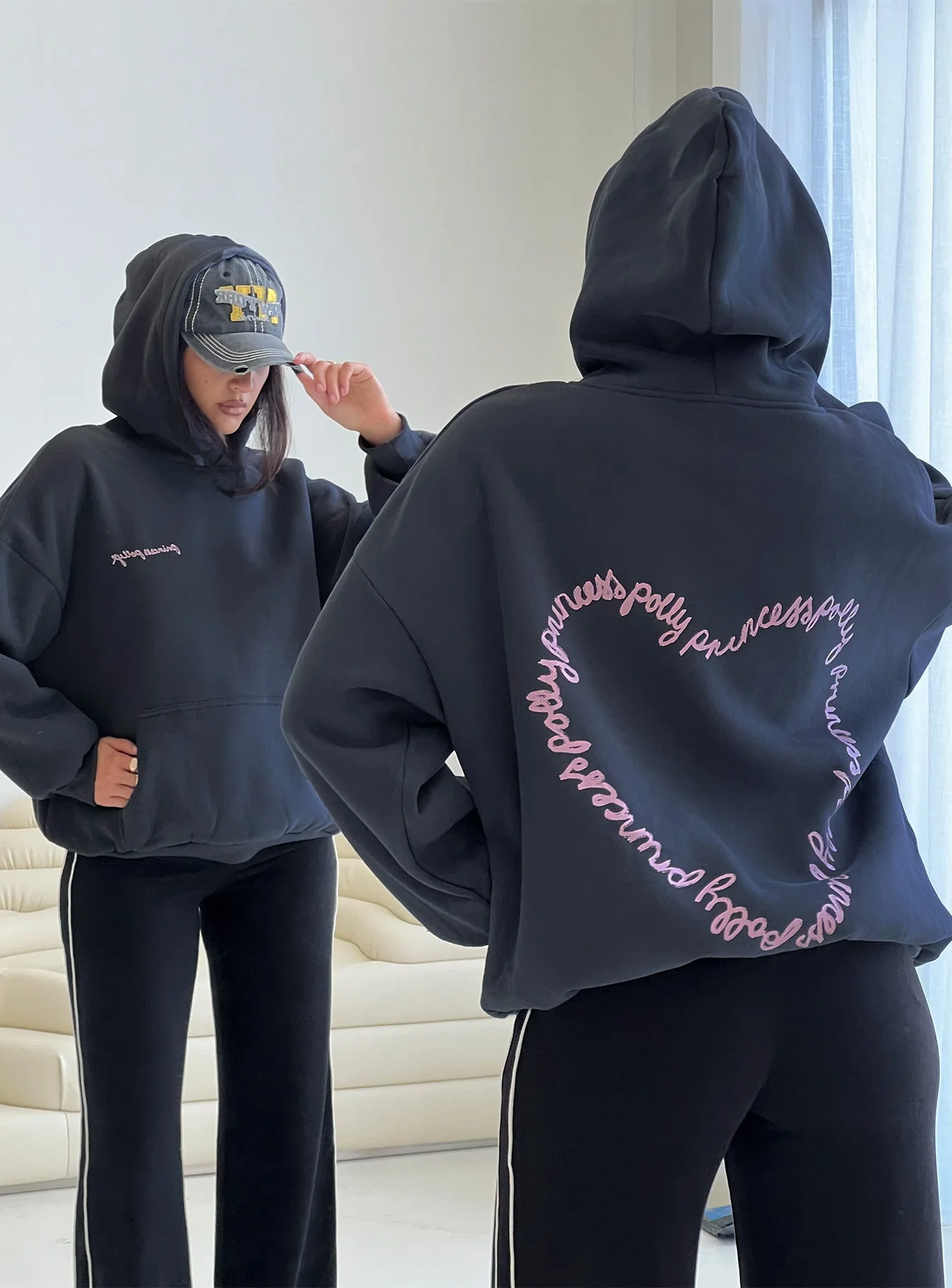 Princess Polly Love Letter Graphic Hoodie Slate Grey