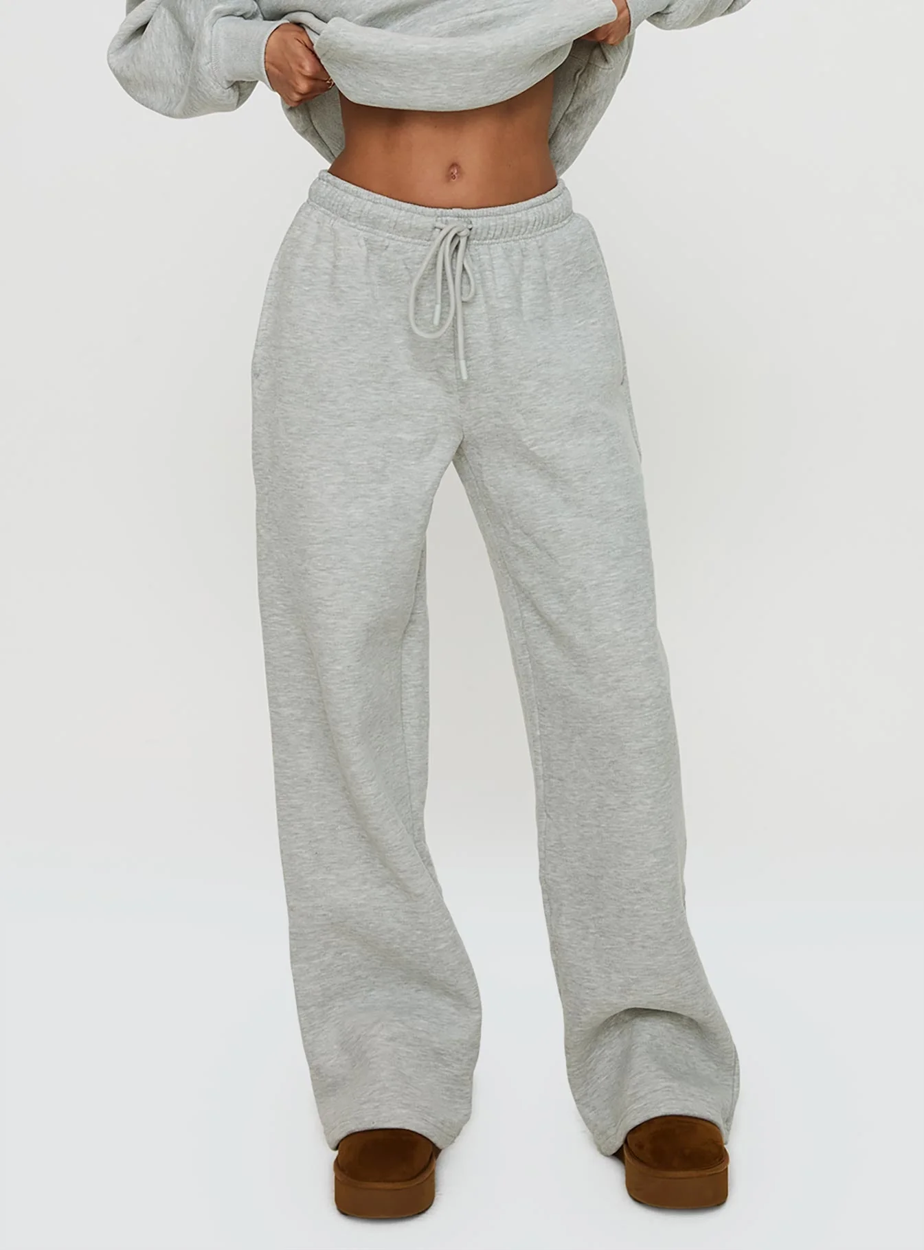 Princess Polly Wide Leg Track Pant Bubble Text Grey Marle / Green - Image 2