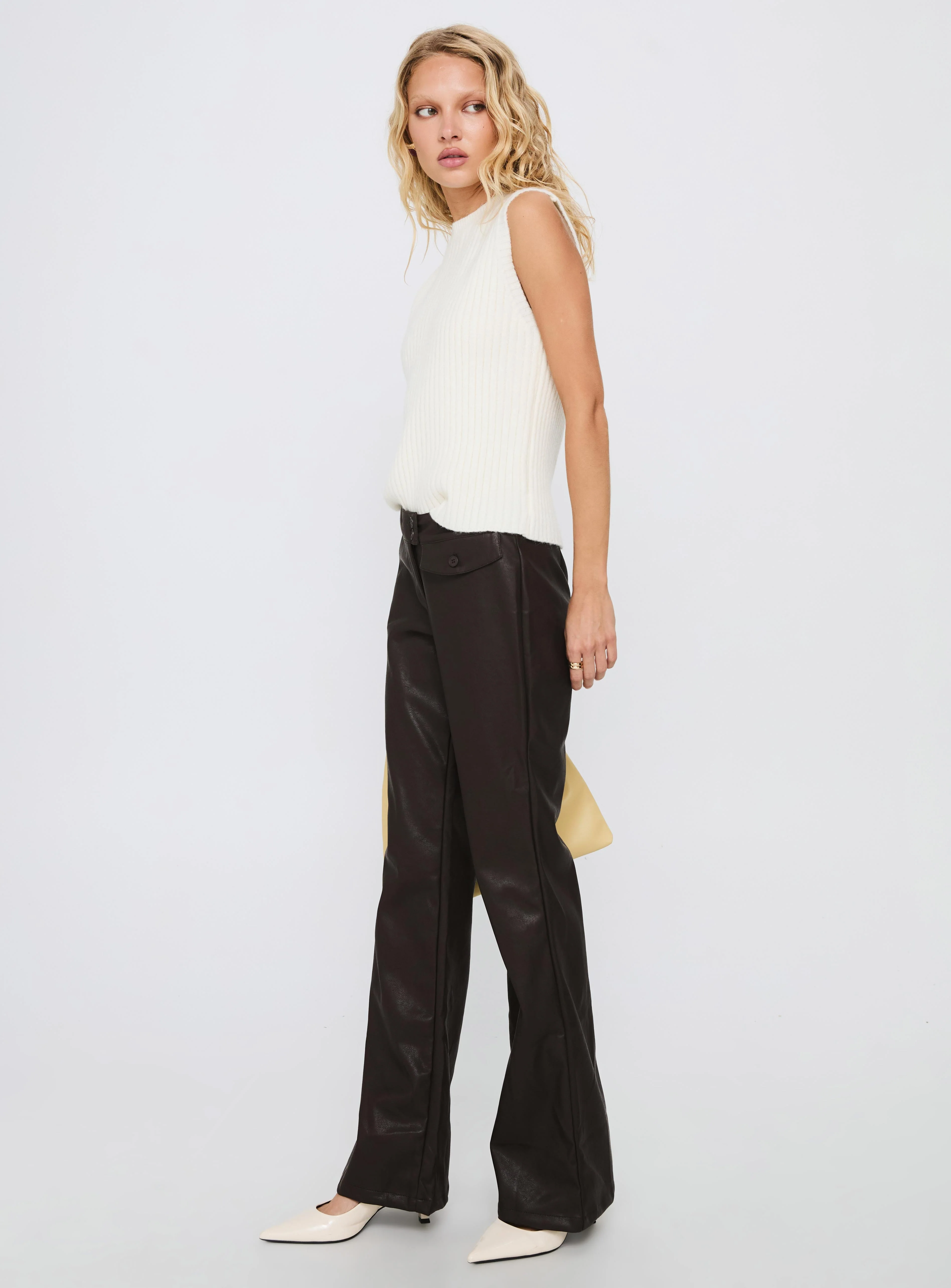 Prosperous Faux Leather Tailored Pants Brown - Image 4
