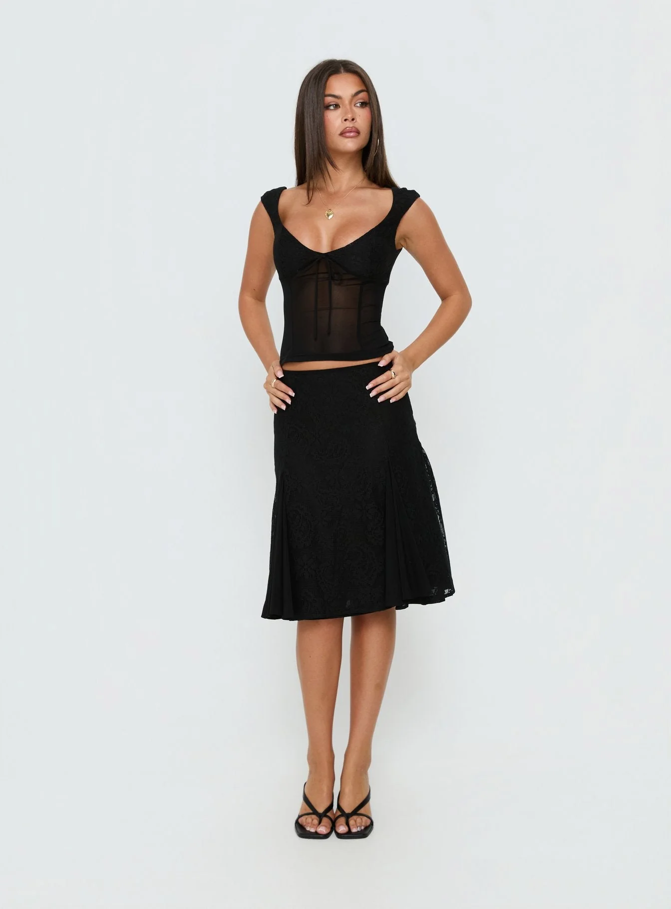 Quani Lace Midi Skirt Black - Image 2