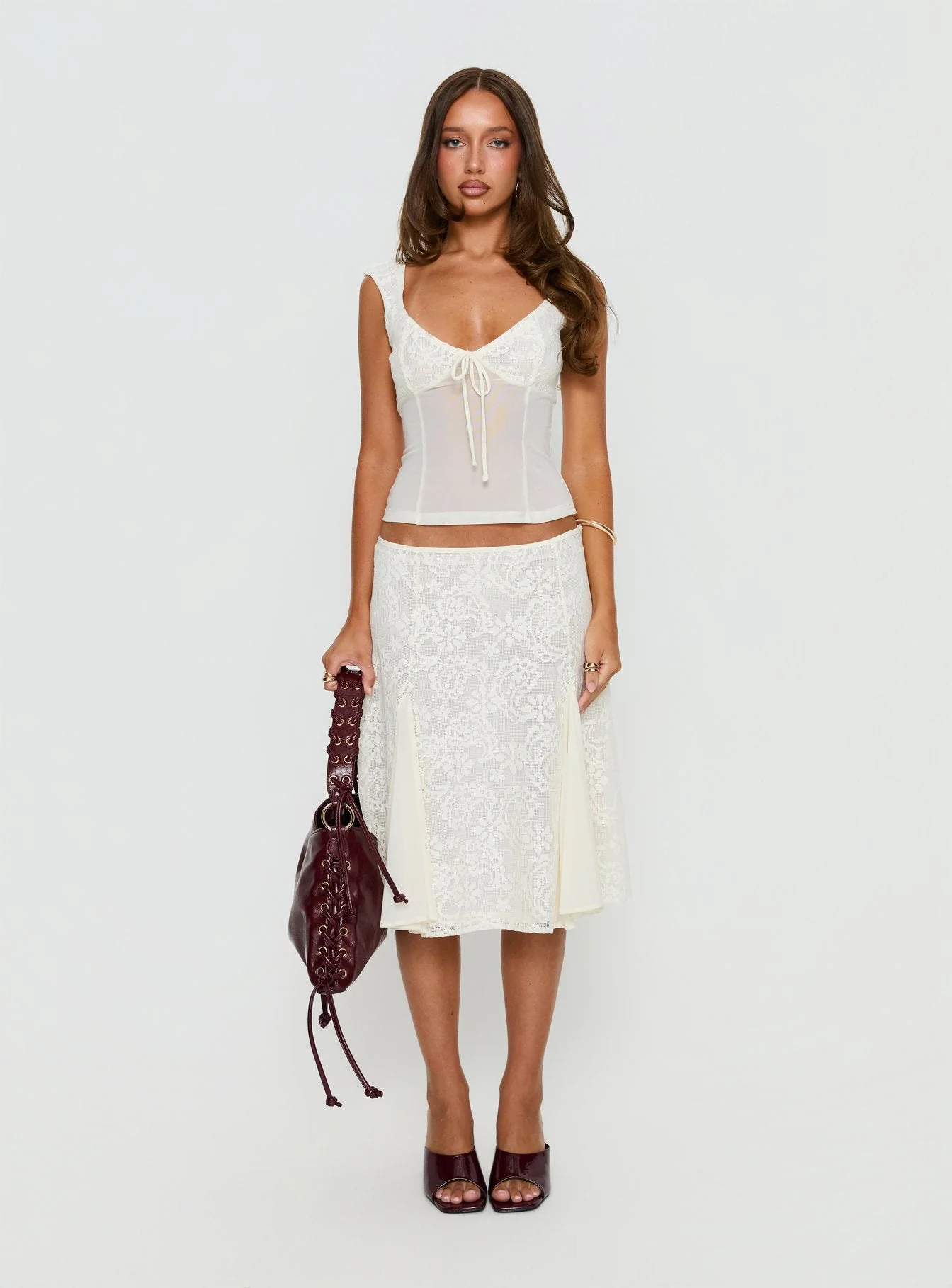 Quani Lace Midi Skirt Cream - Image 7