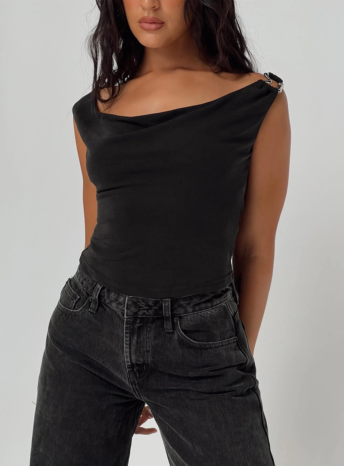 Quincey Cowl Neck Top Black - Image 12
