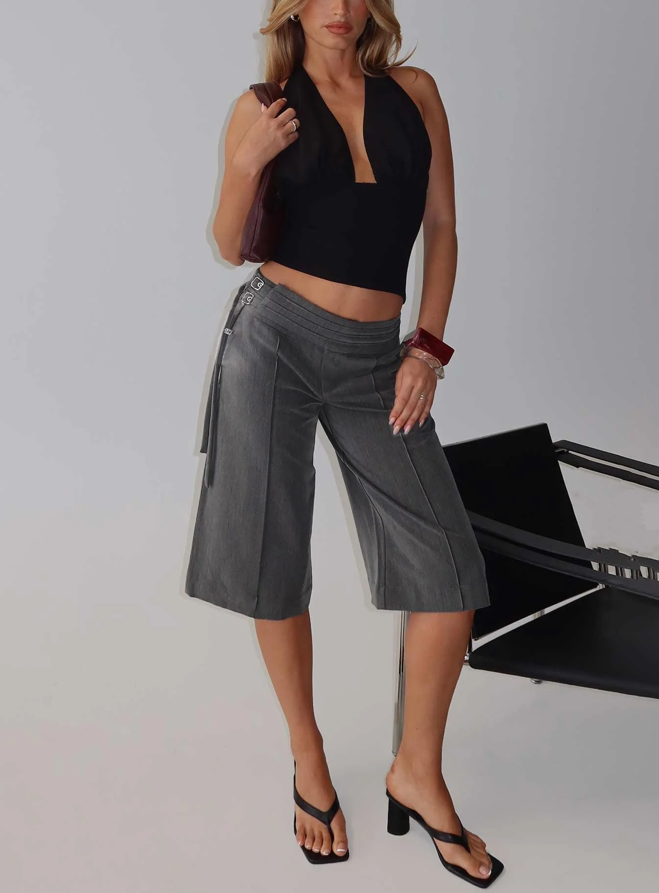 Rakelle 3/4 Tailored Shorts Dark Grey - Image 8