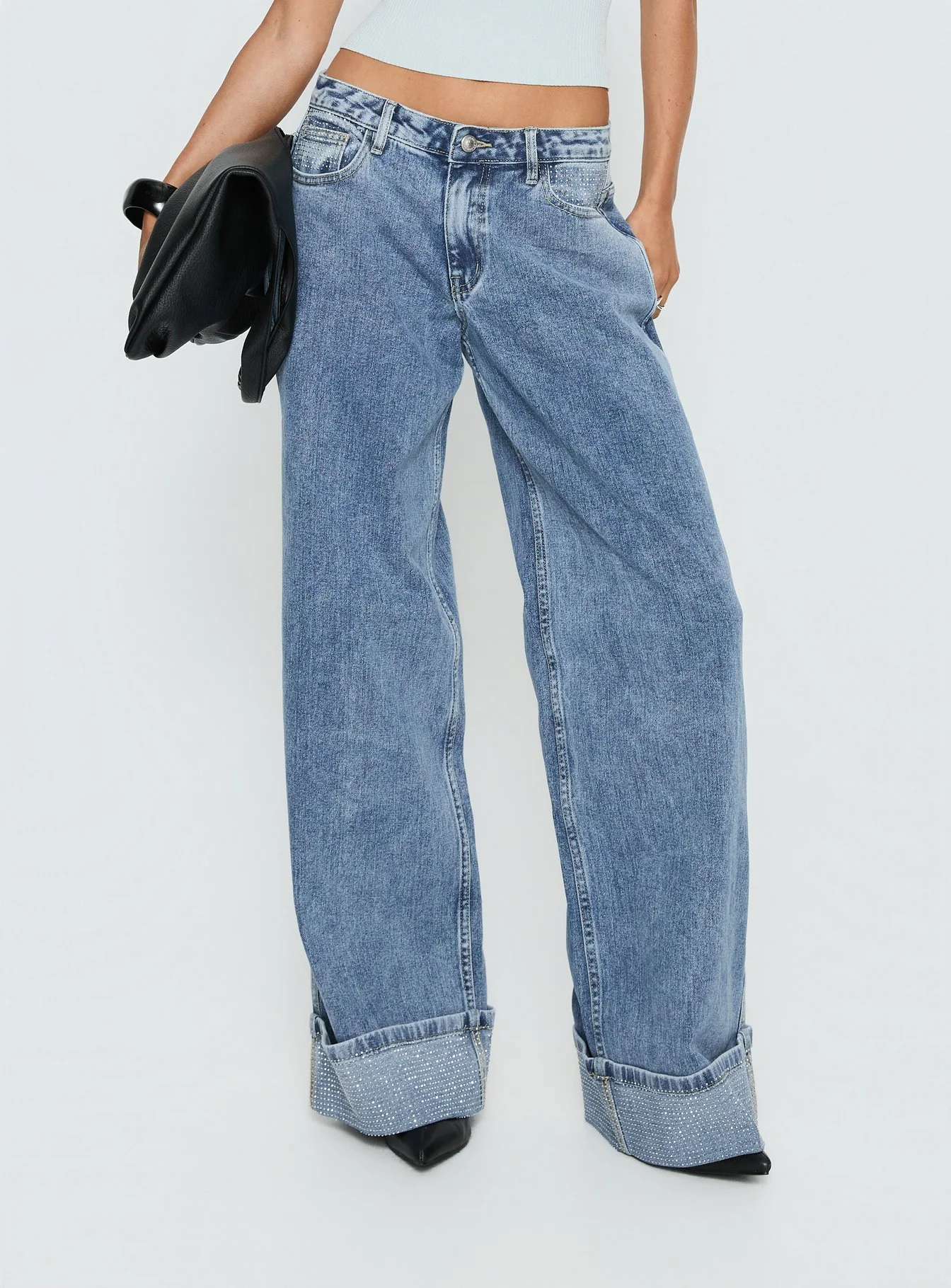 Ramos Diamante Low Rise Wide Leg Jeans Washed Mid Blue - Image 2