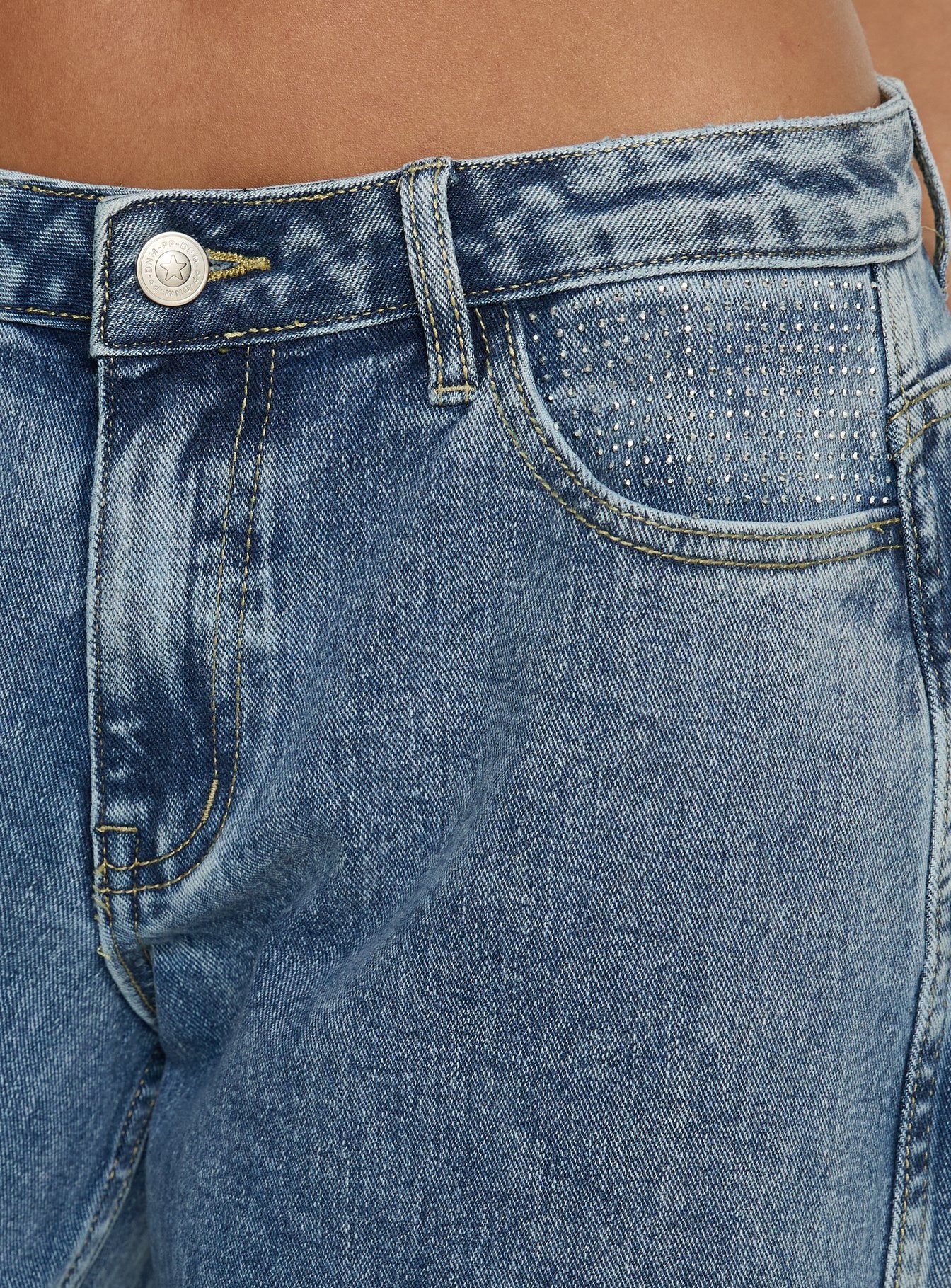 Ramos Diamante Low Rise Wide Leg Jeans Washed Mid Blue - Image 6