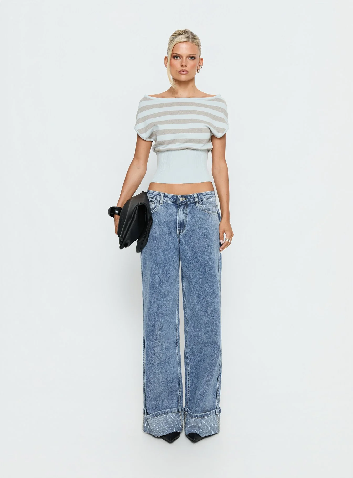 Ramos Diamante Low Rise Wide Leg Jeans Washed Mid Blue - Image 9