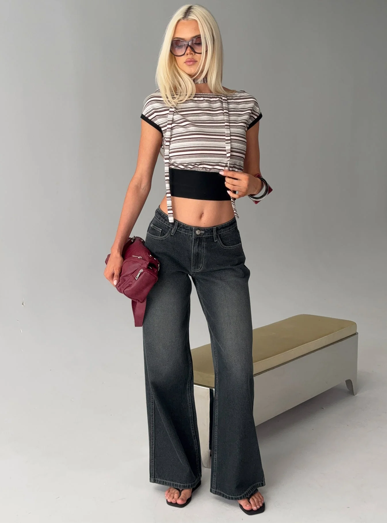 Ramos Low Rise Wide Leg Jeans Dark Grey Wash - Image 10