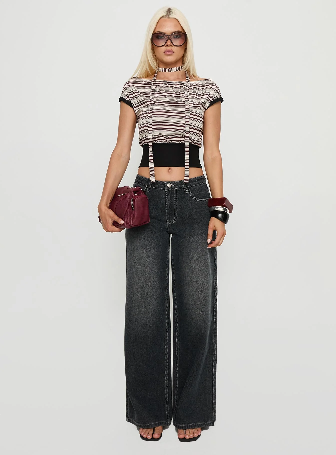 Ramos Low Rise Wide Leg Jeans Dark Grey Wash - Image 7