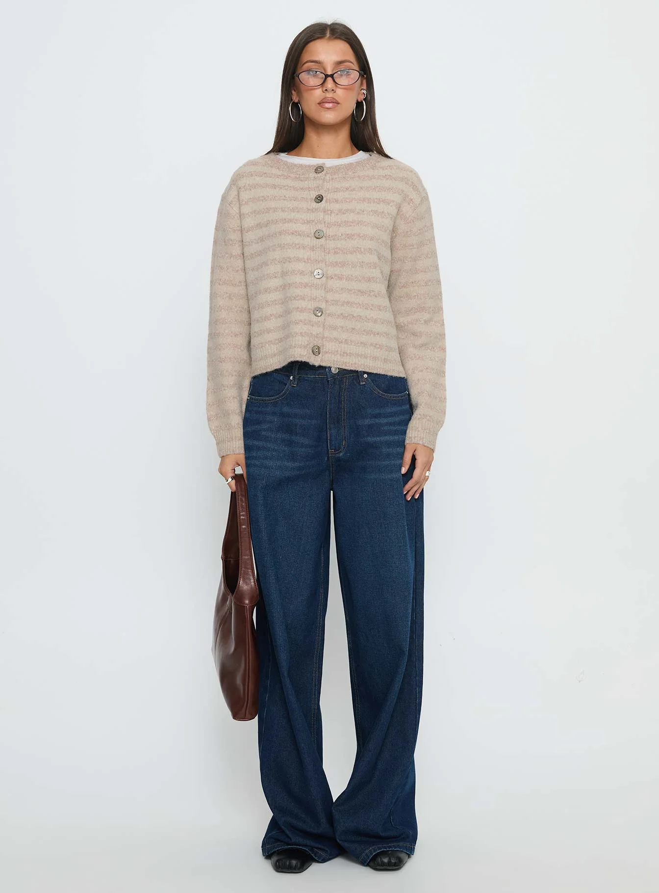 Raynna Button Up Cardigan Beige Stripe - Image 7
