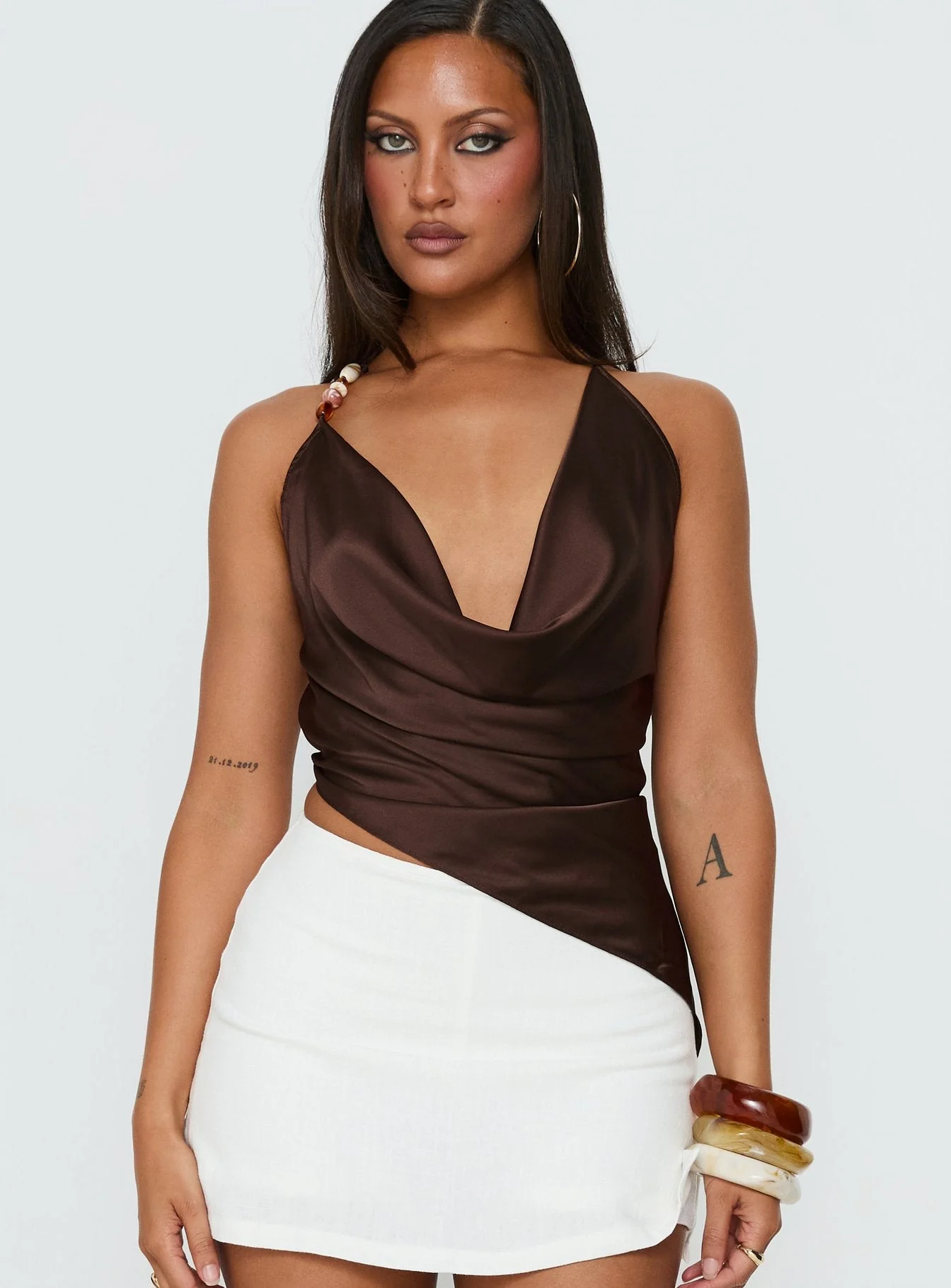 Rejuvenation Cowl Asymmetrical Backless Top Chocolate