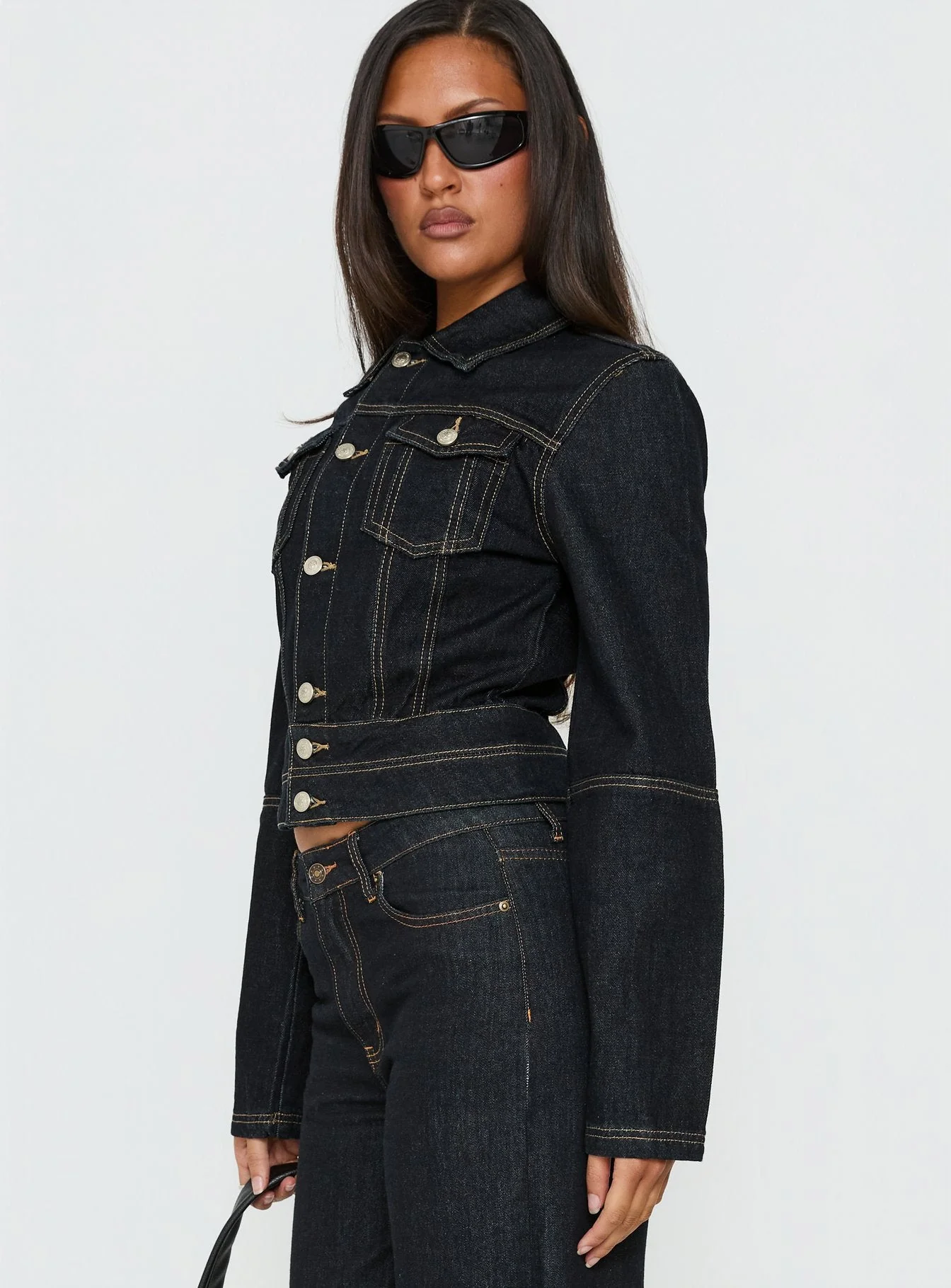 Remara Cinched Denim Jacket Dark Blue Wash - Image 3