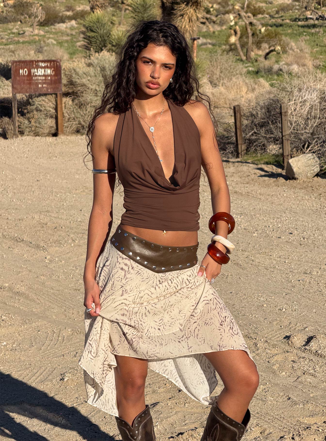 Remarkable Plunged Cowl Neck Top Brown - Image 10