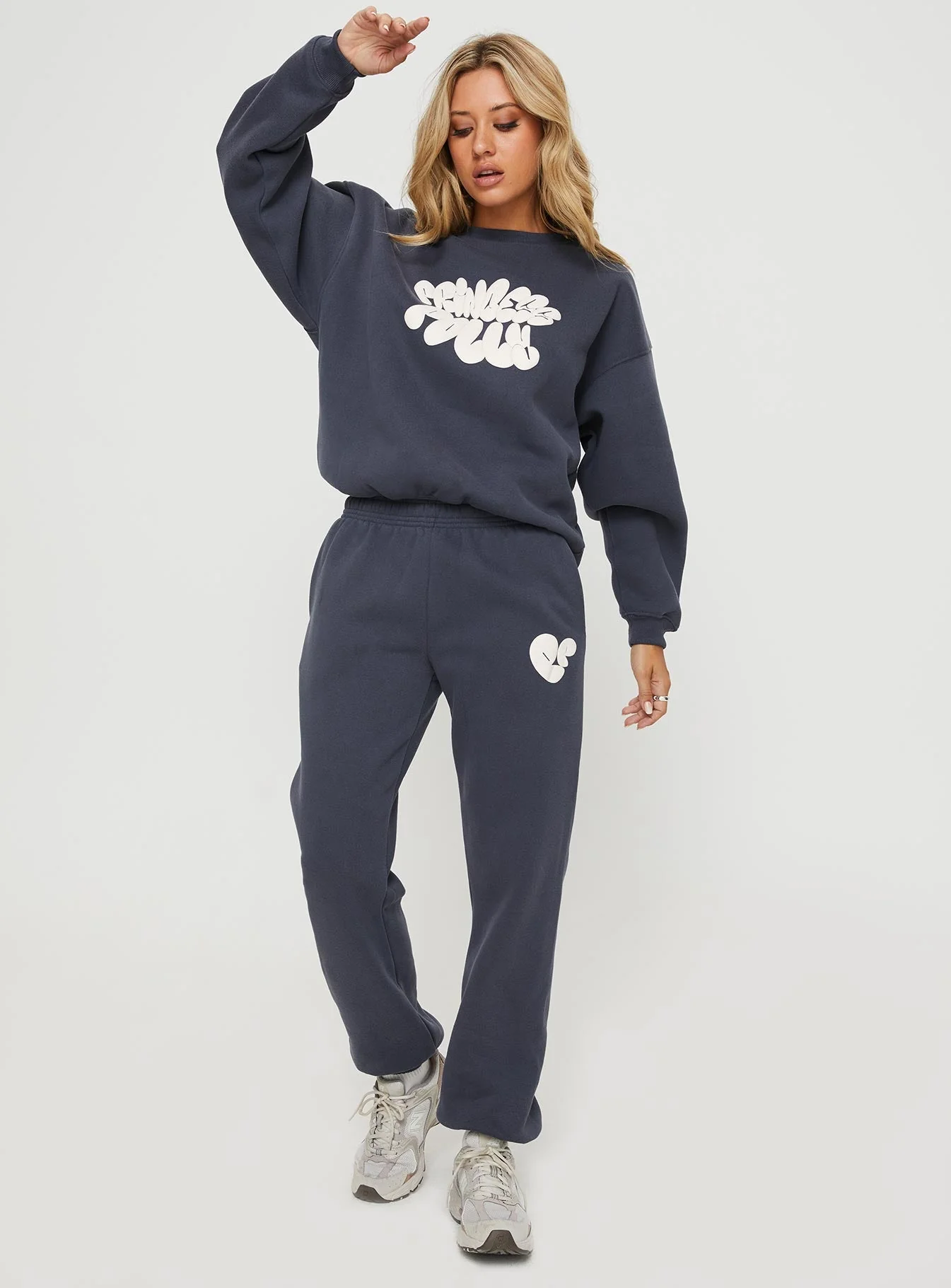 Princess Polly Track Pants Bubble Text Slate / Eggshell - Image 8