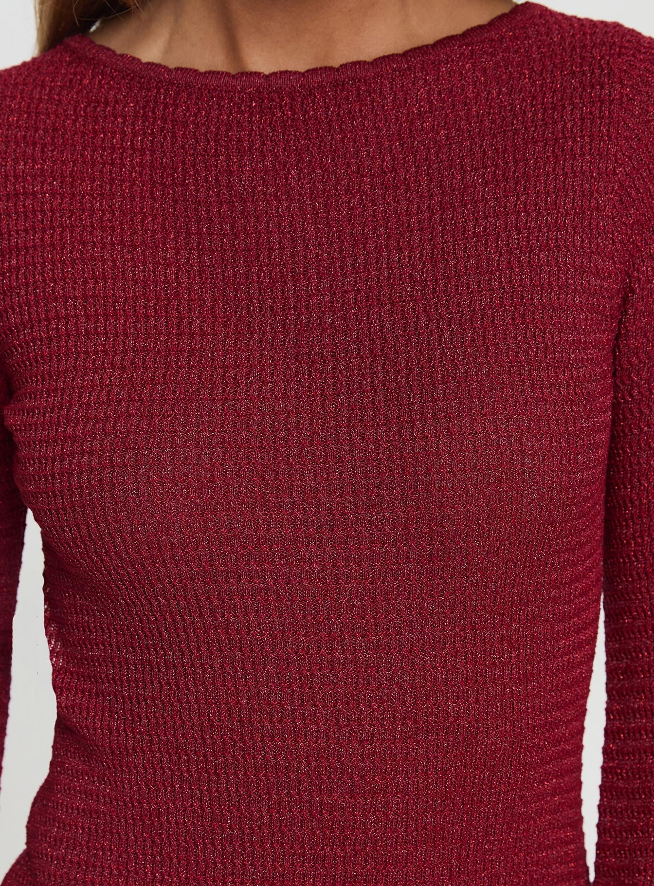 Rhapsody Long Sleeve Knit Mini Dress Red - Image 6