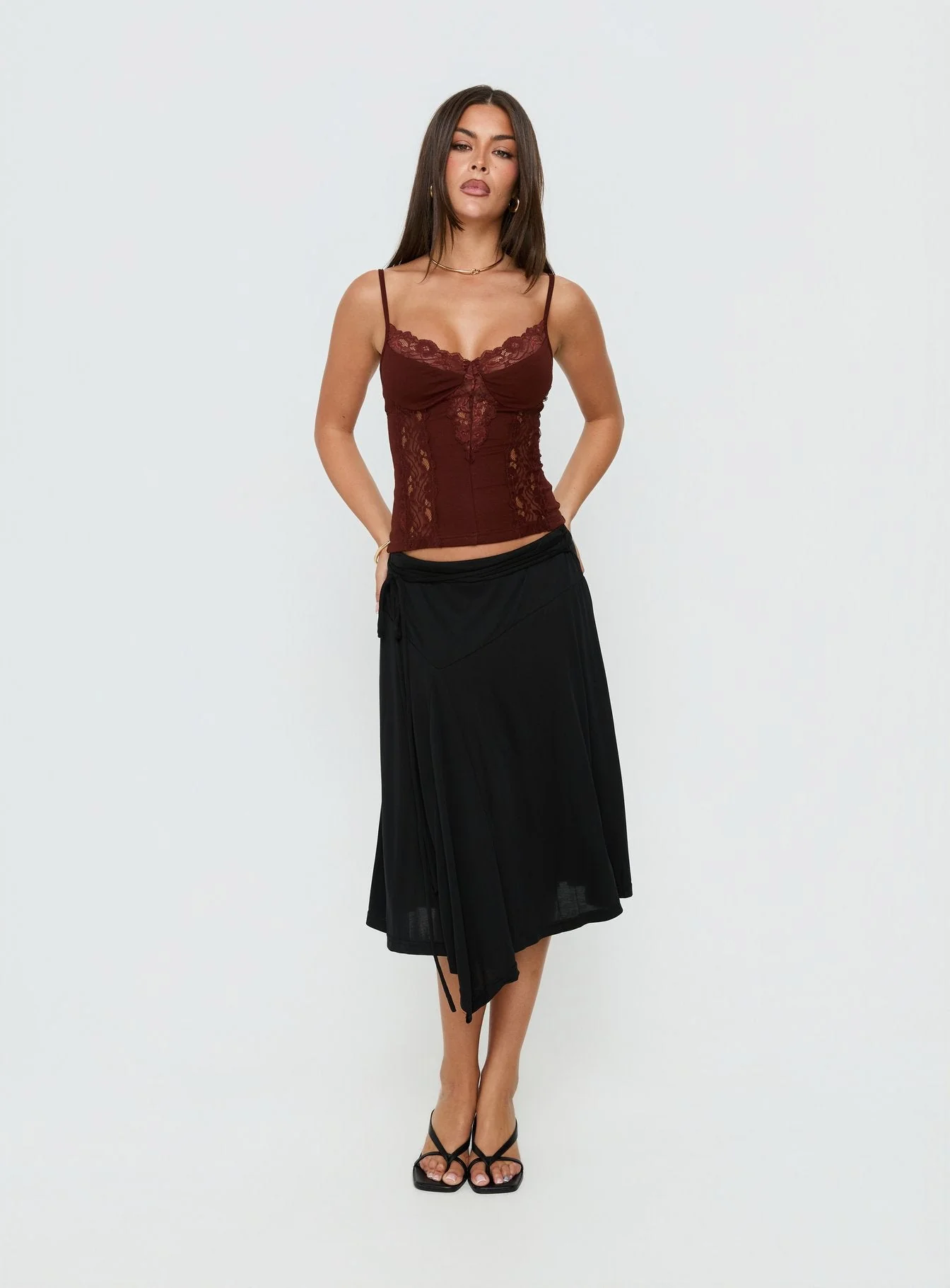 Rhiara Lace Trim Top Dark Terracotta - Image 2