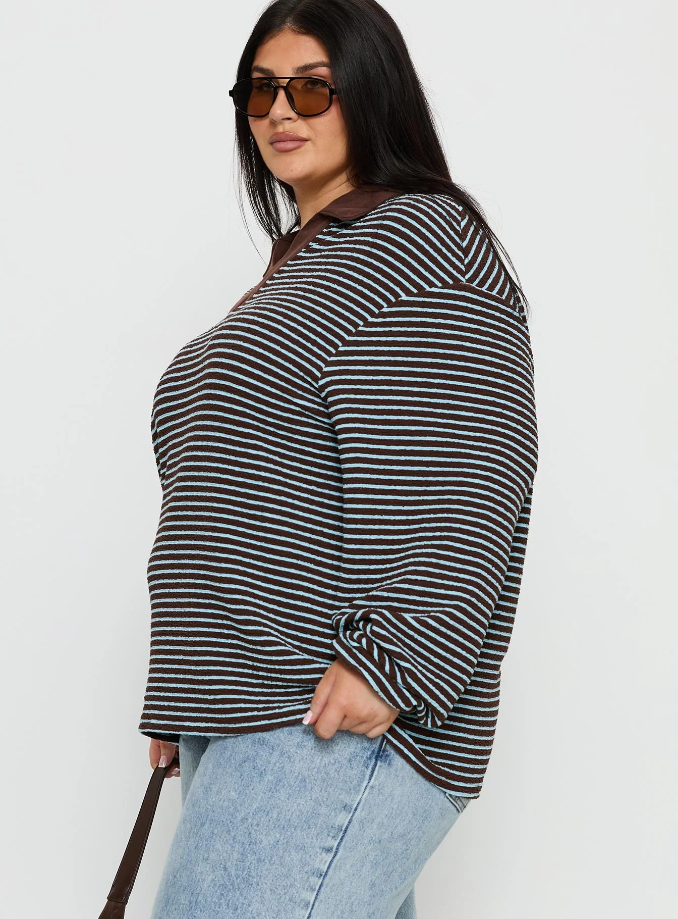 Rigbys Collared Jumper Brown / Blue Stripe Curve - Image 3