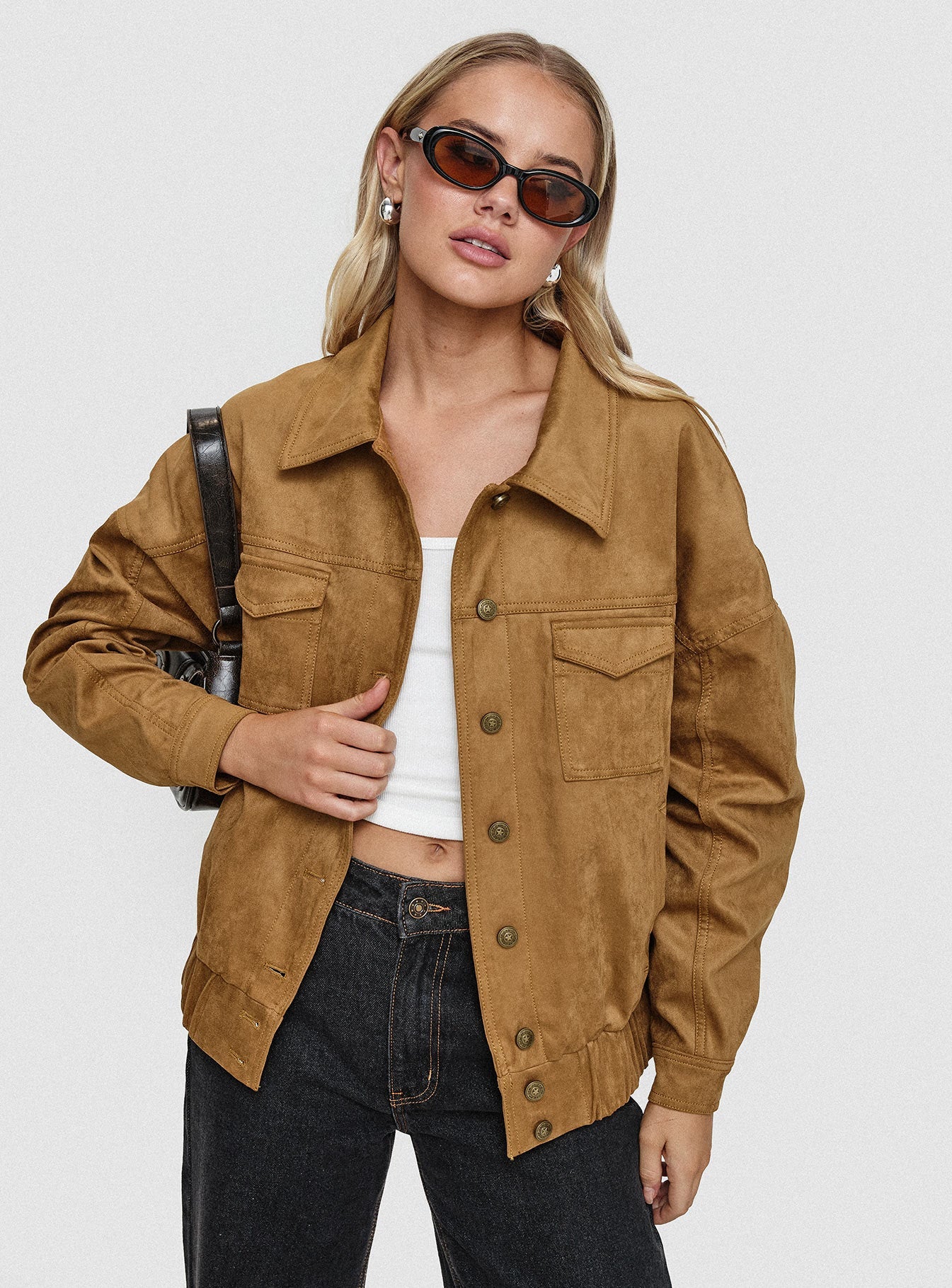 Ristretto Faux Suede Bomber Brown - Image 9