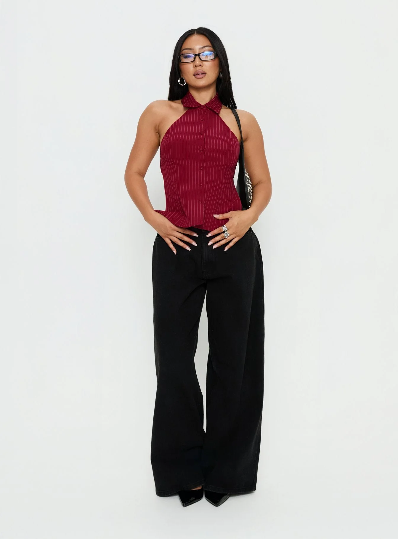 Roanne Backless Collared Top Red Stripe - Image 3