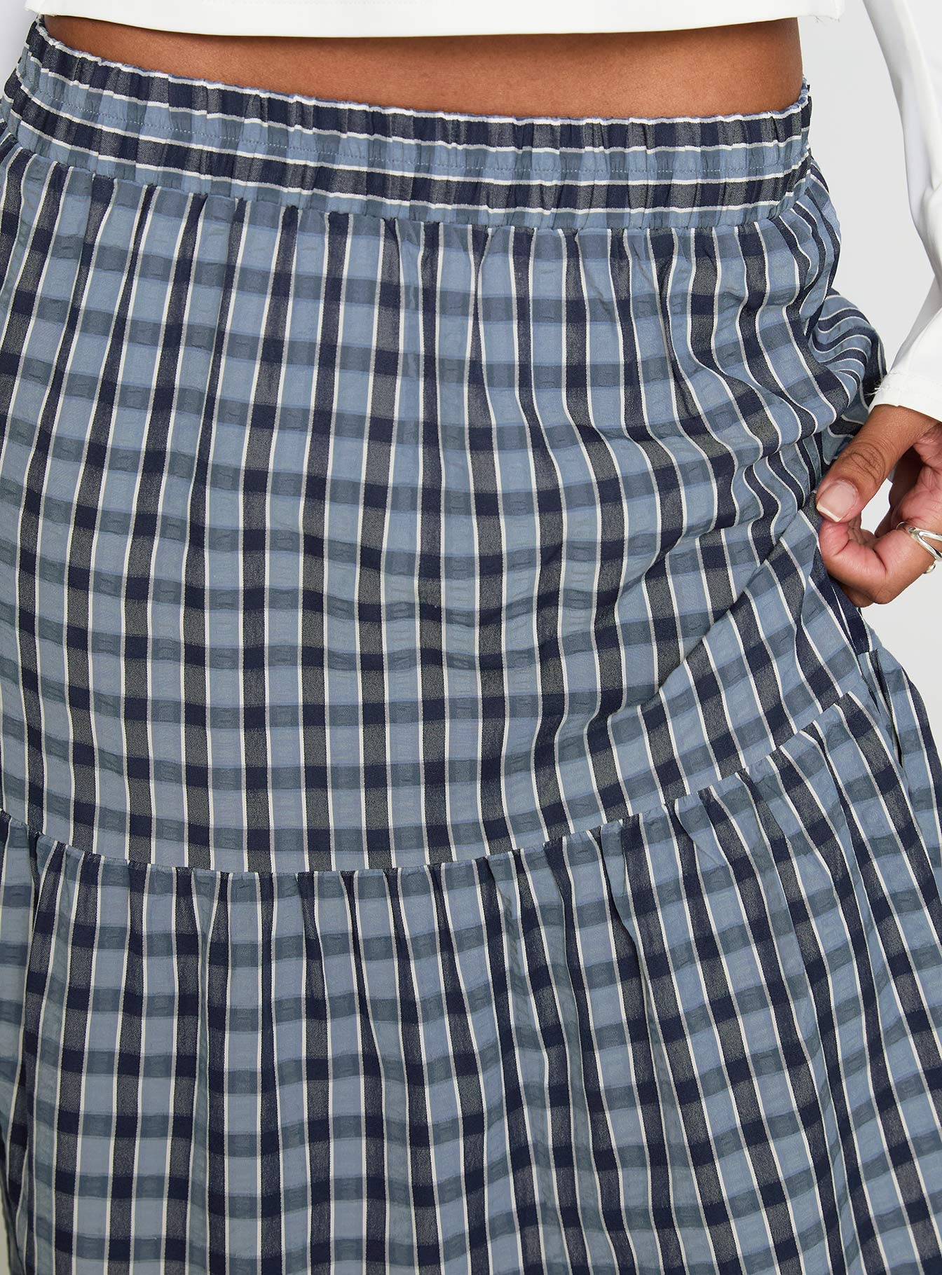 Rockwell Tiered Midi Skirt Navy Check - Image 6