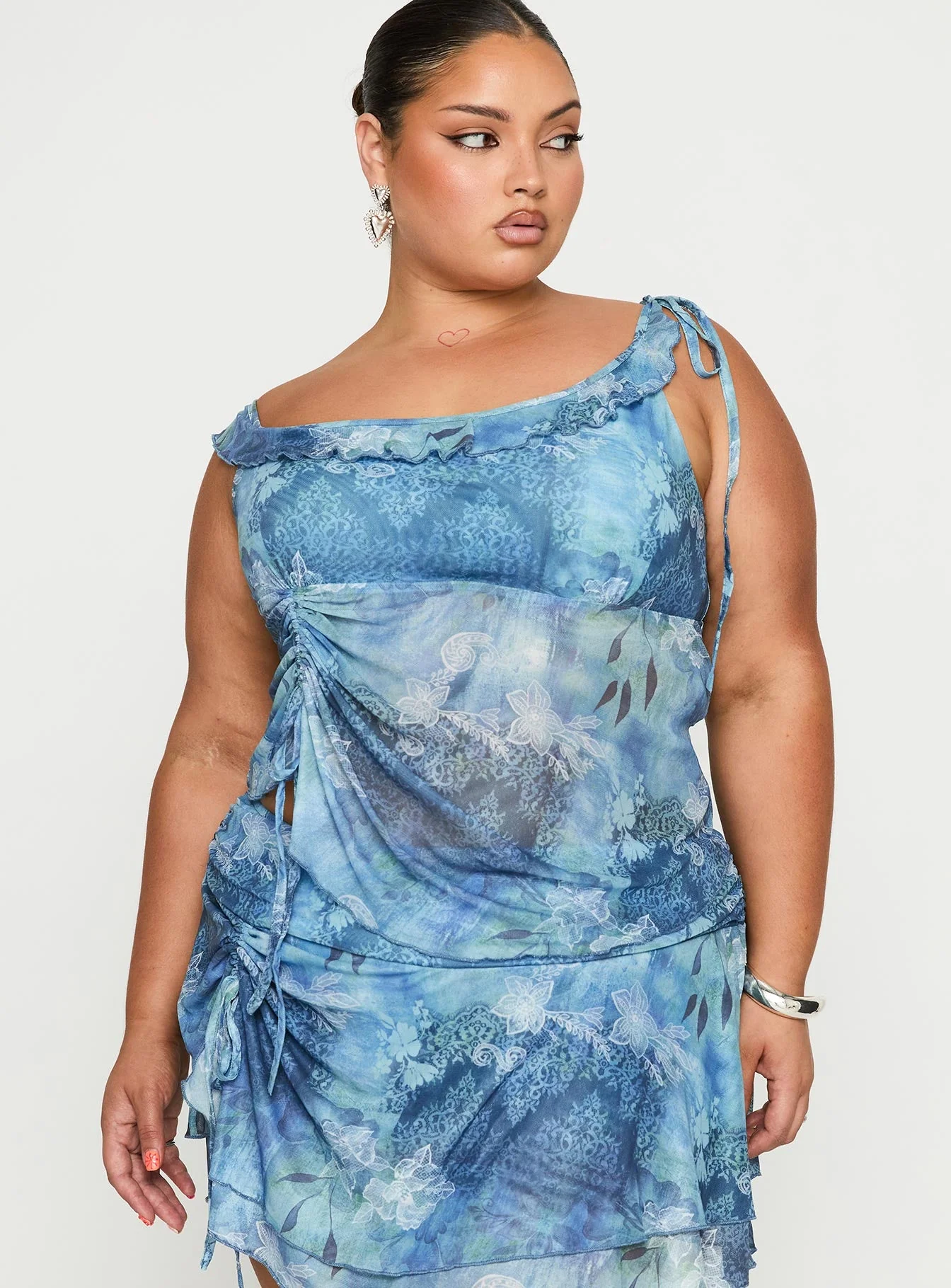 Rosee Off Shoulder Frill Top Blue Mutli Curve - Image 2