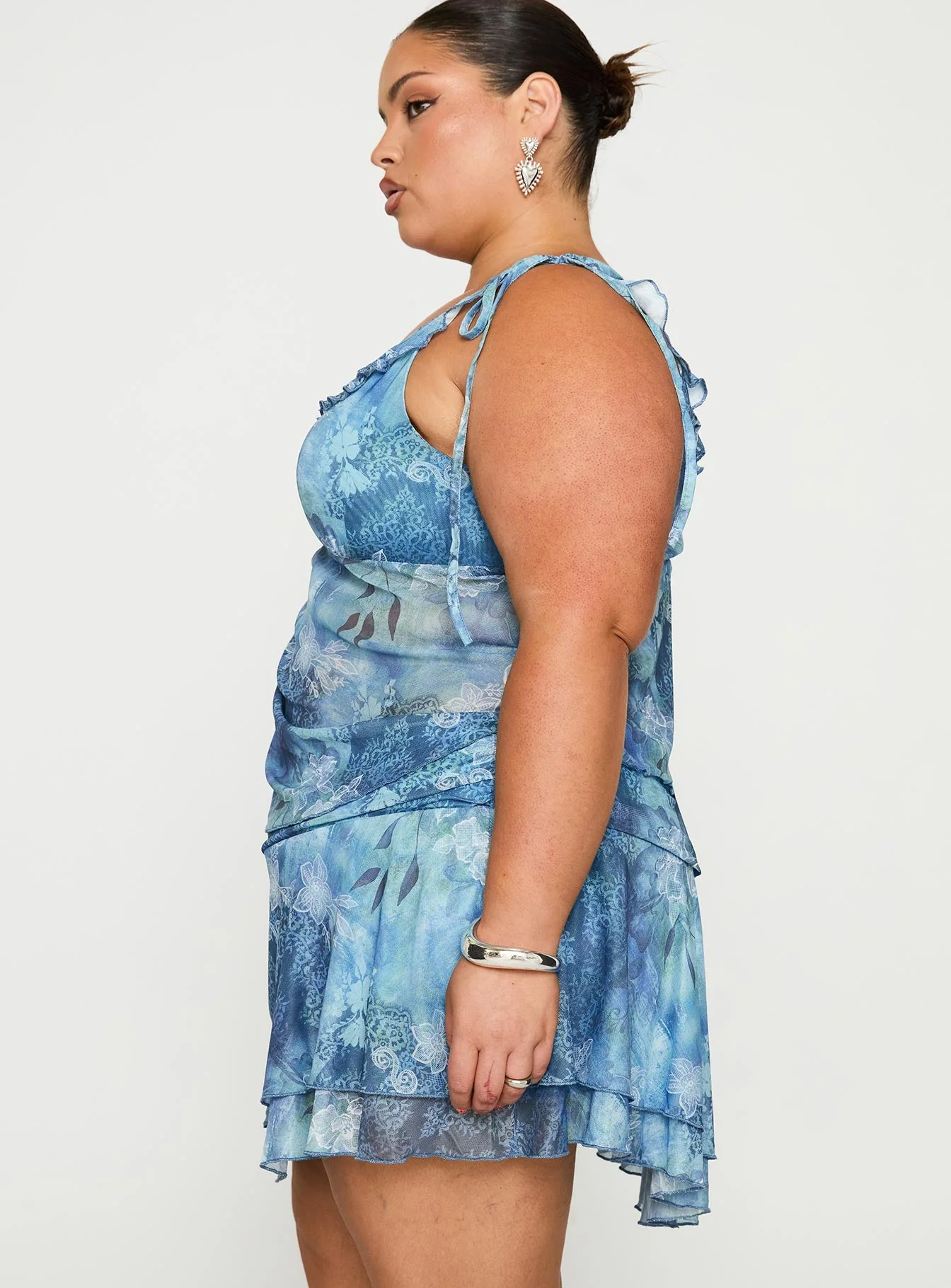 Rosee Off Shoulder Frill Top Blue Mutli Curve - Image 4