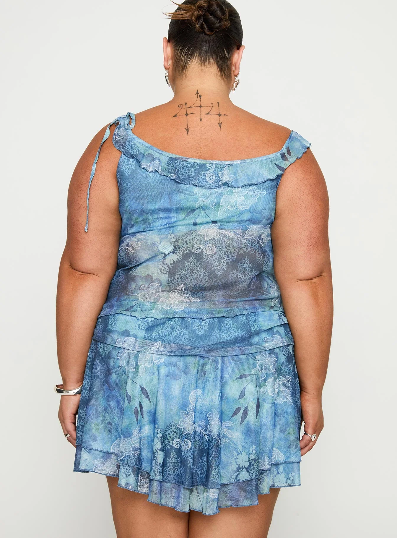 Rosee Off Shoulder Frill Top Blue Mutli Curve - Image 5