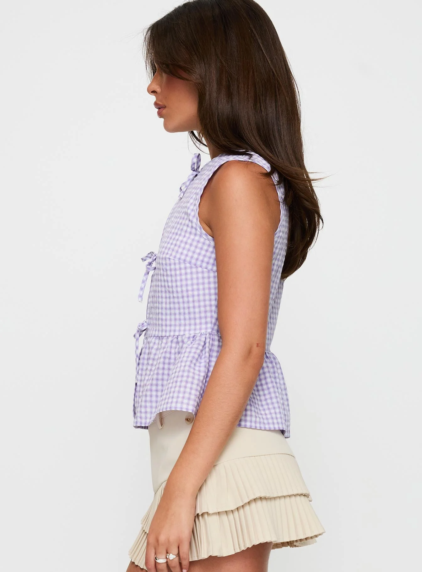 Rosellah Tie Up Top Lilac Check - Image 3
