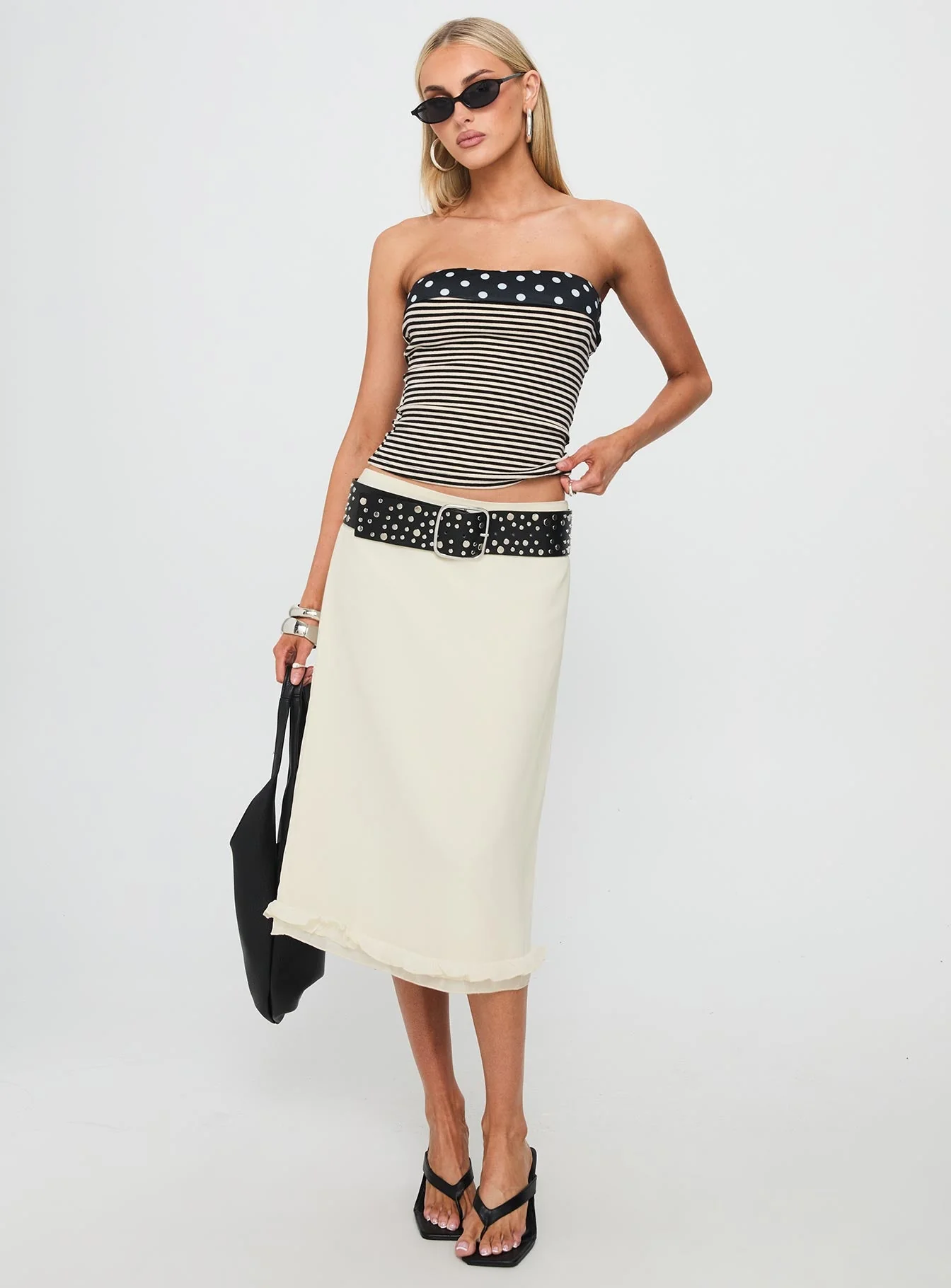 Rosette Frill Midi Skirt Cream - Image 2