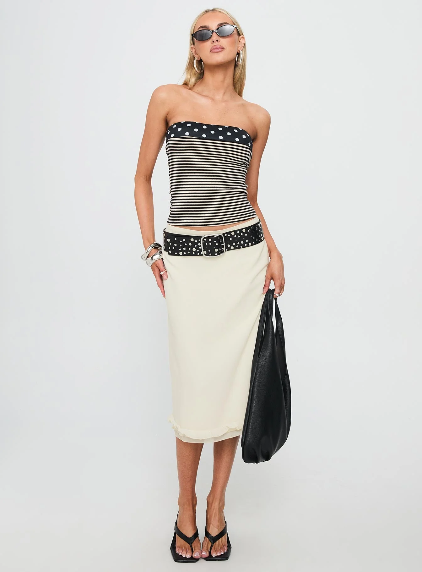Rosette Frill Midi Skirt Cream - Image 3
