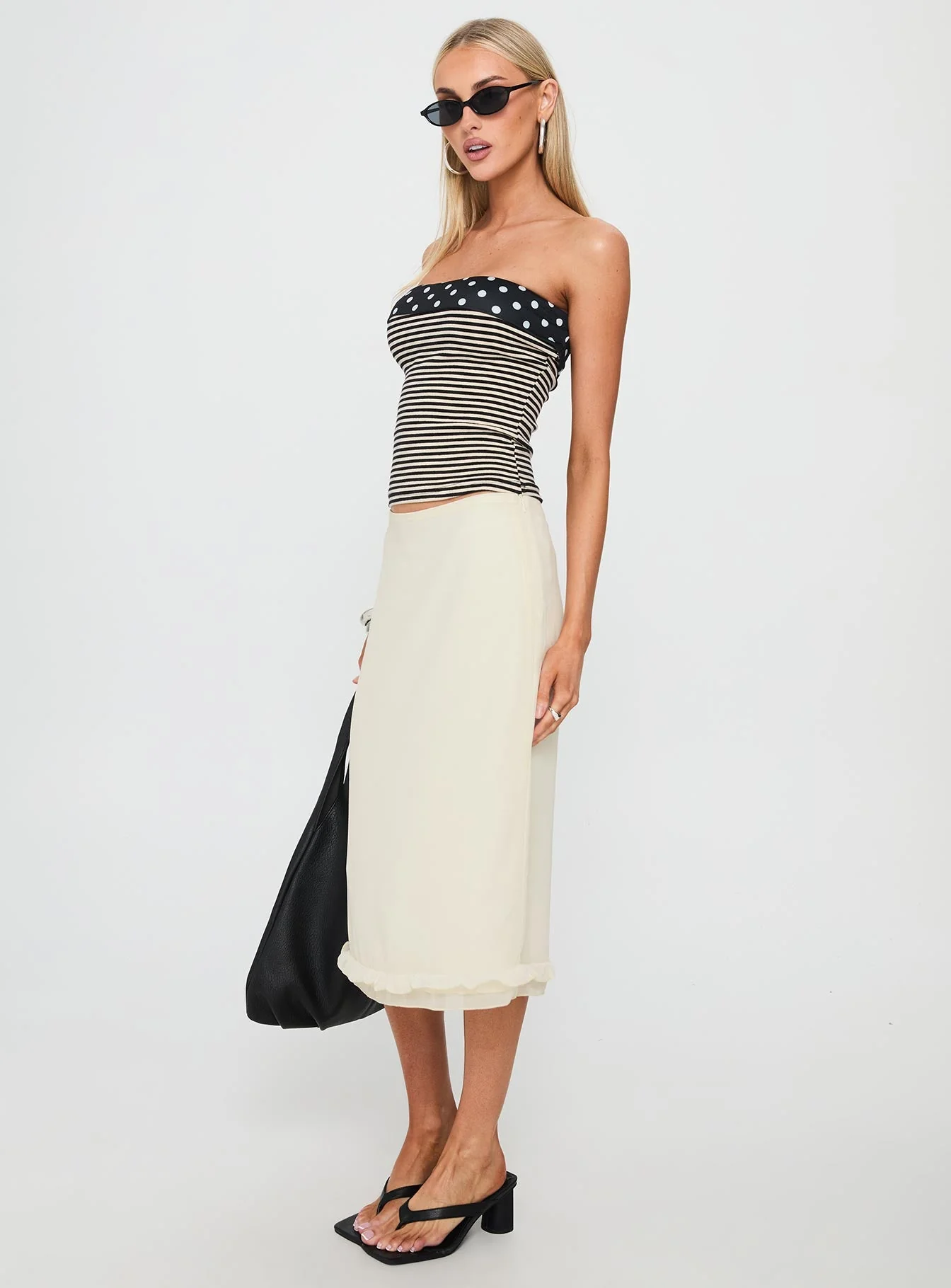 Rosette Frill Midi Skirt Cream - Image 4
