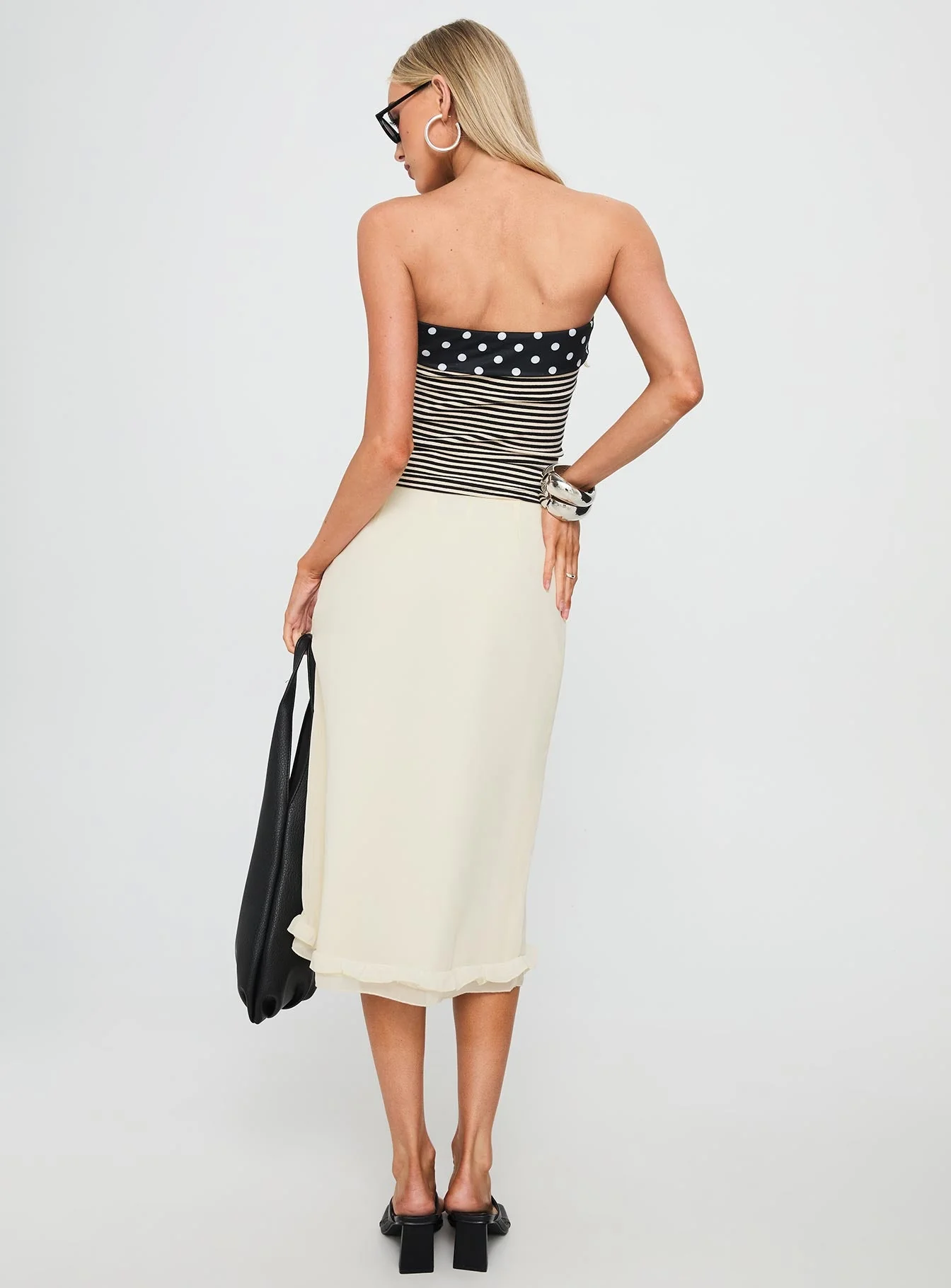 Rosette Frill Midi Skirt Cream - Image 5