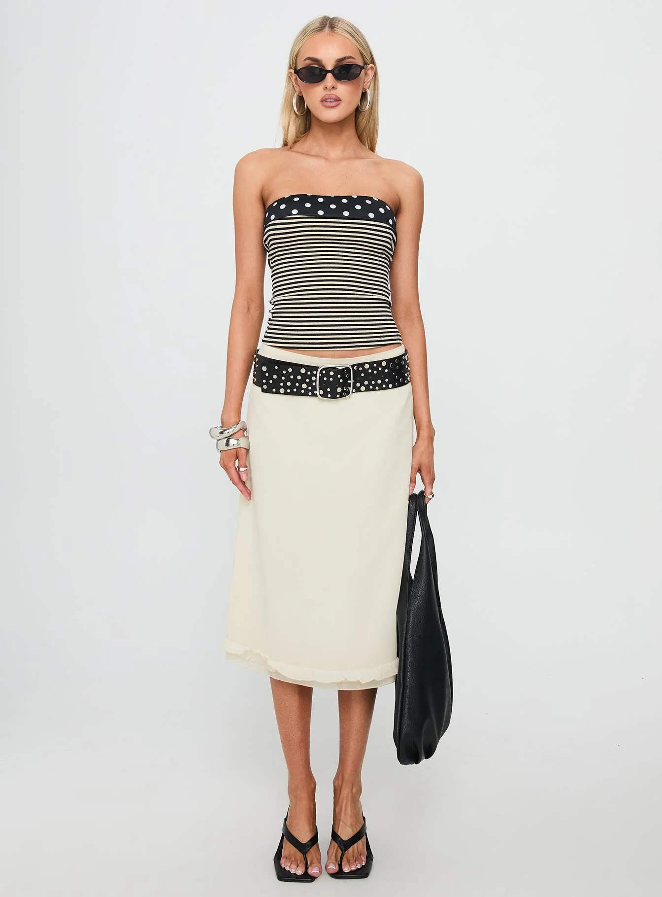 Rosette Frill Midi Skirt Cream - Image 7
