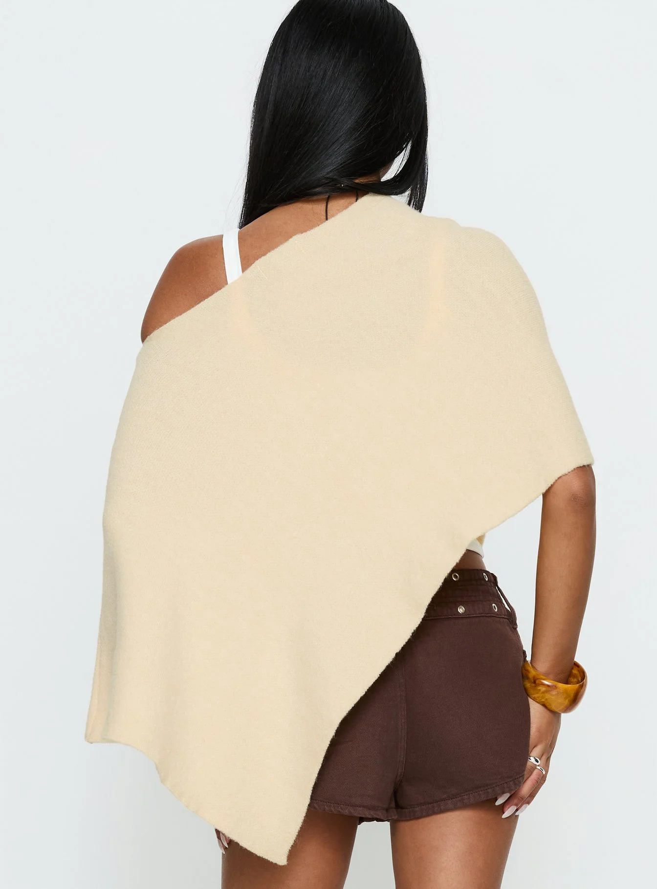 Rouse Off Shoulder Heavy Knit Poncho Cream - Image 5
