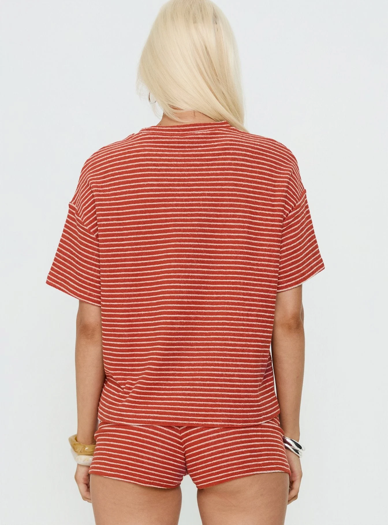 Rubez Terry Towelling Boxy Top Burnt Orange Stripe - Image 5