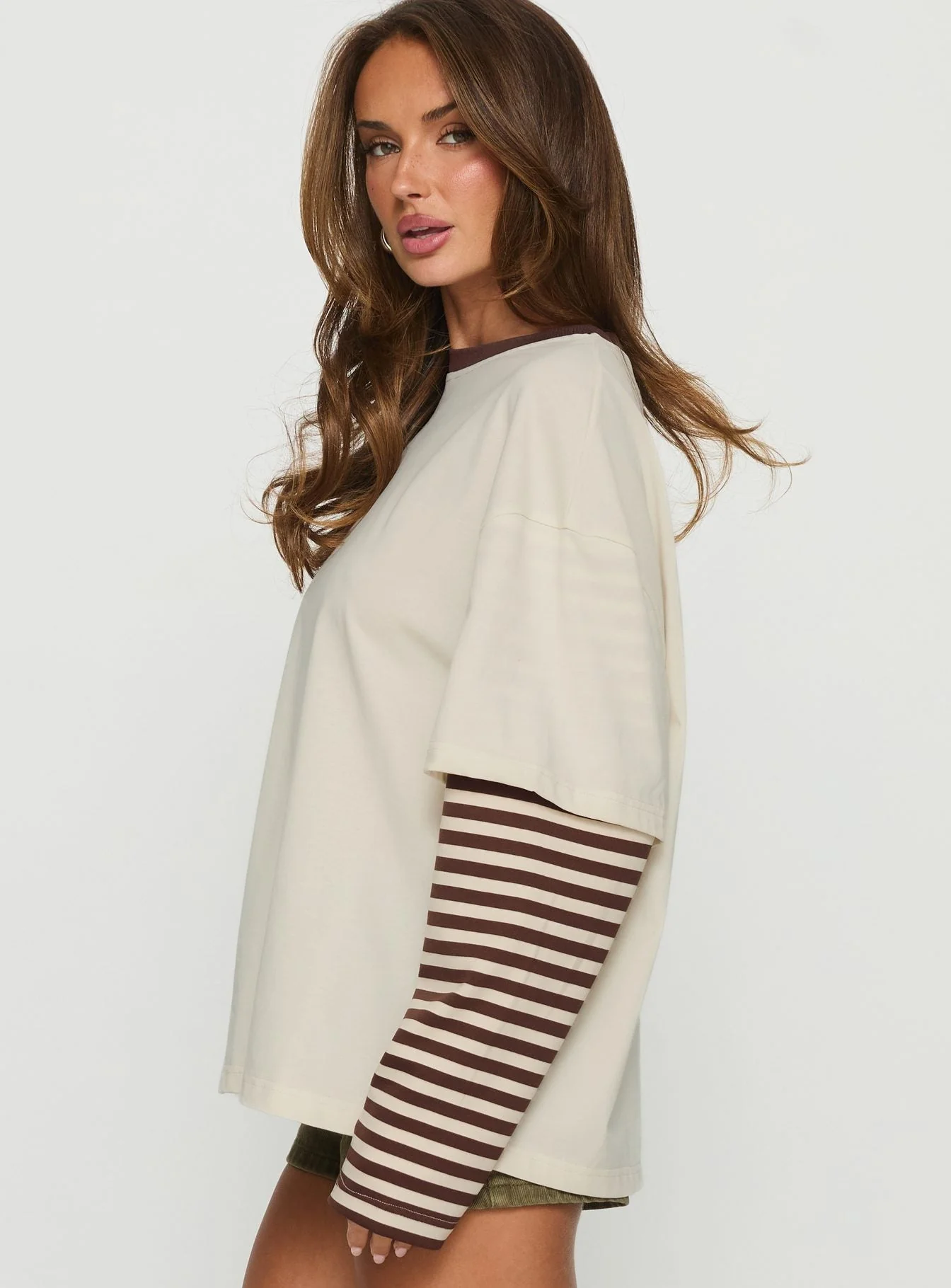 Ryann Long Sleeve Layered Top Cream / Brown Stripe - Image 4