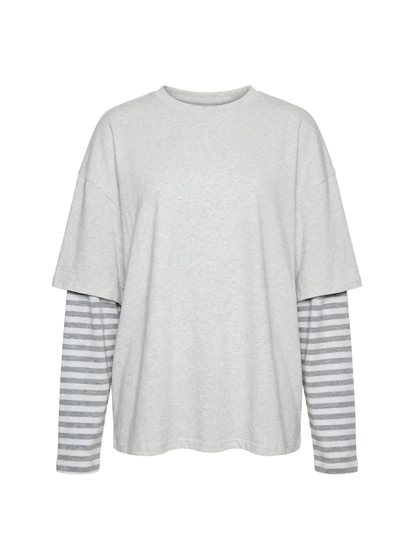 Ryann Long Sleeve Layered Top Grey / White Stripe - Image 11