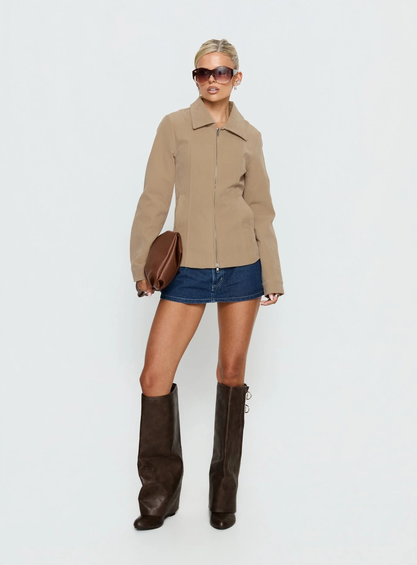 Ryzen Faux Suede Fitted Jacket Stone - Image 3
