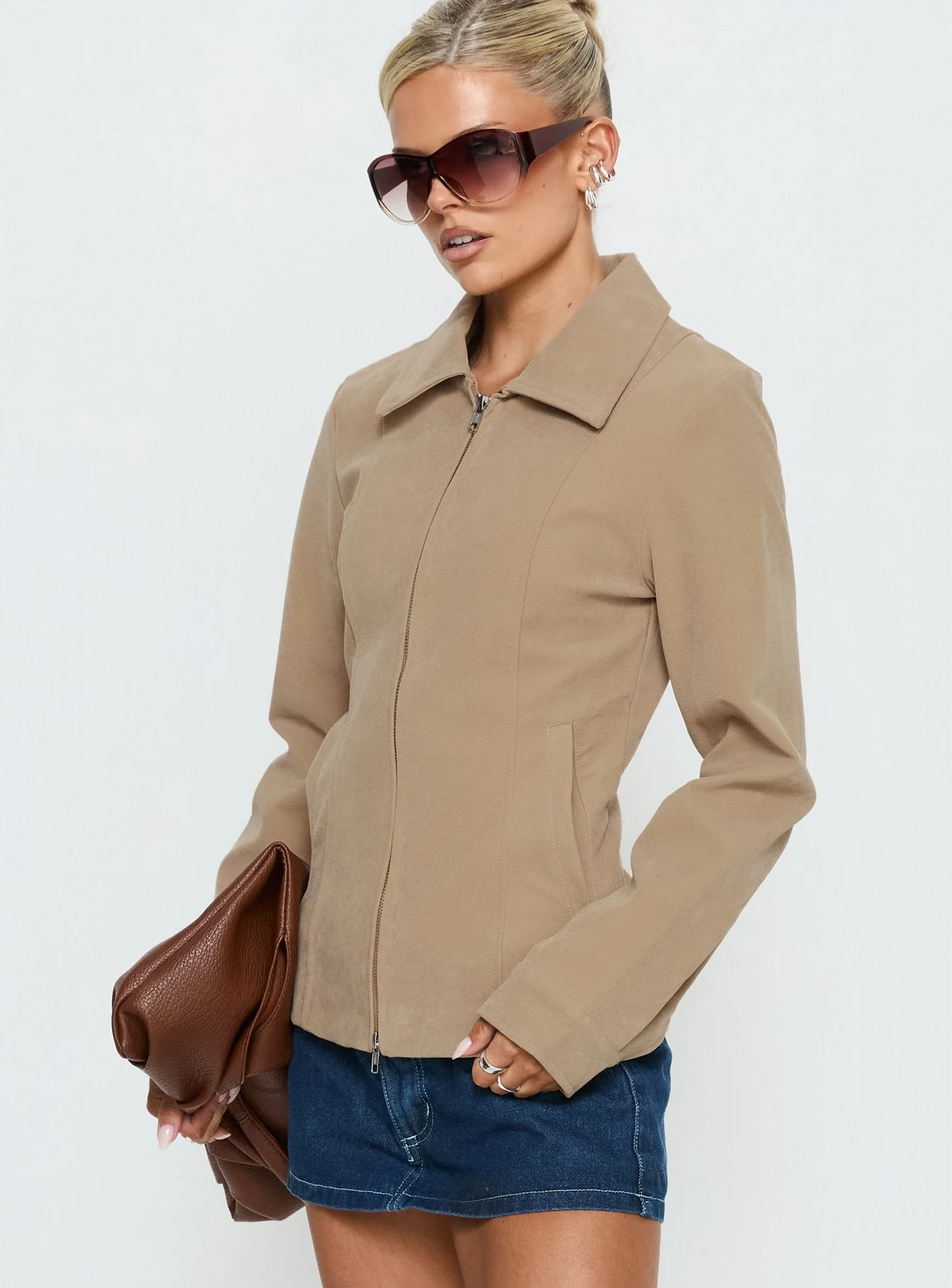 Ryzen Faux Suede Fitted Jacket Stone - Image 4