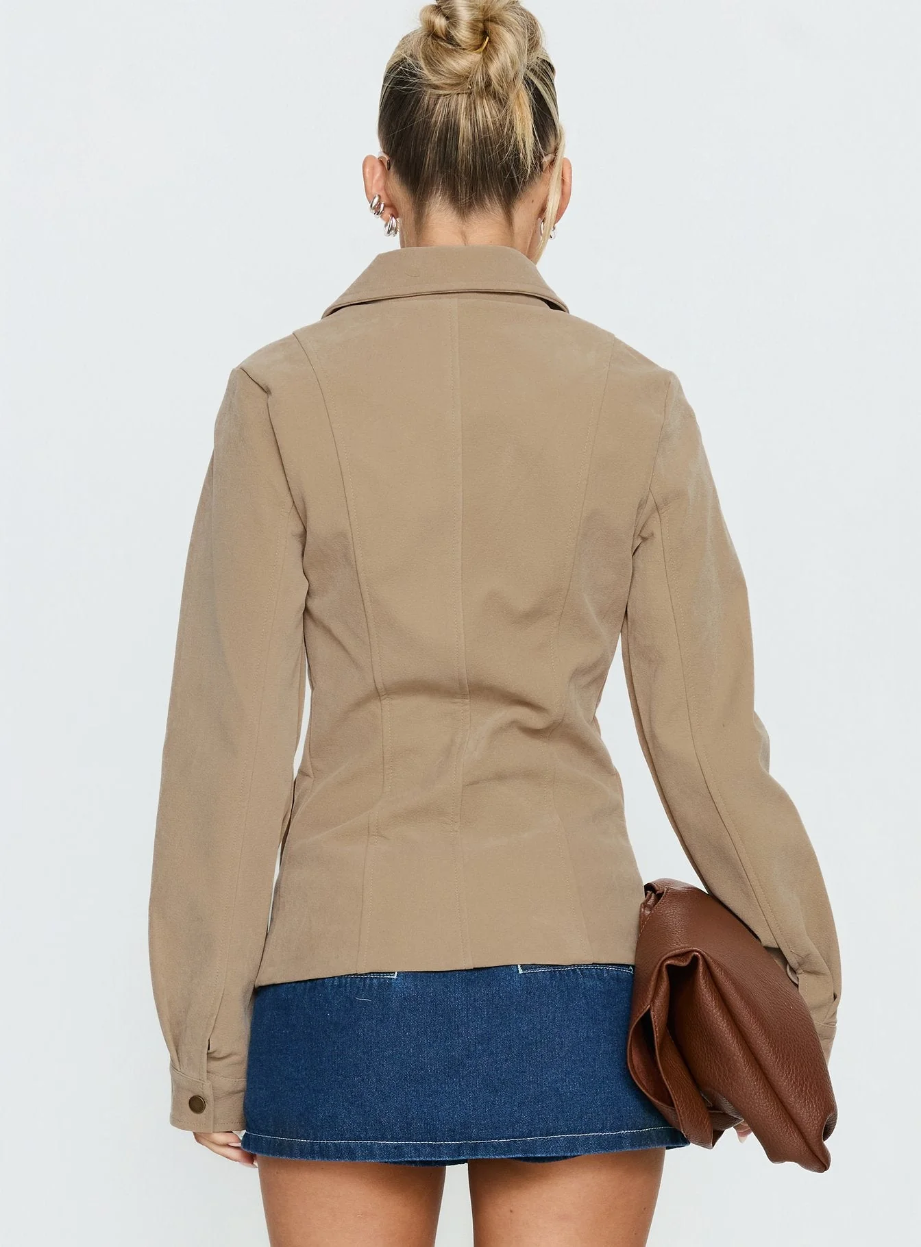 Ryzen Faux Suede Fitted Jacket Stone - Image 5