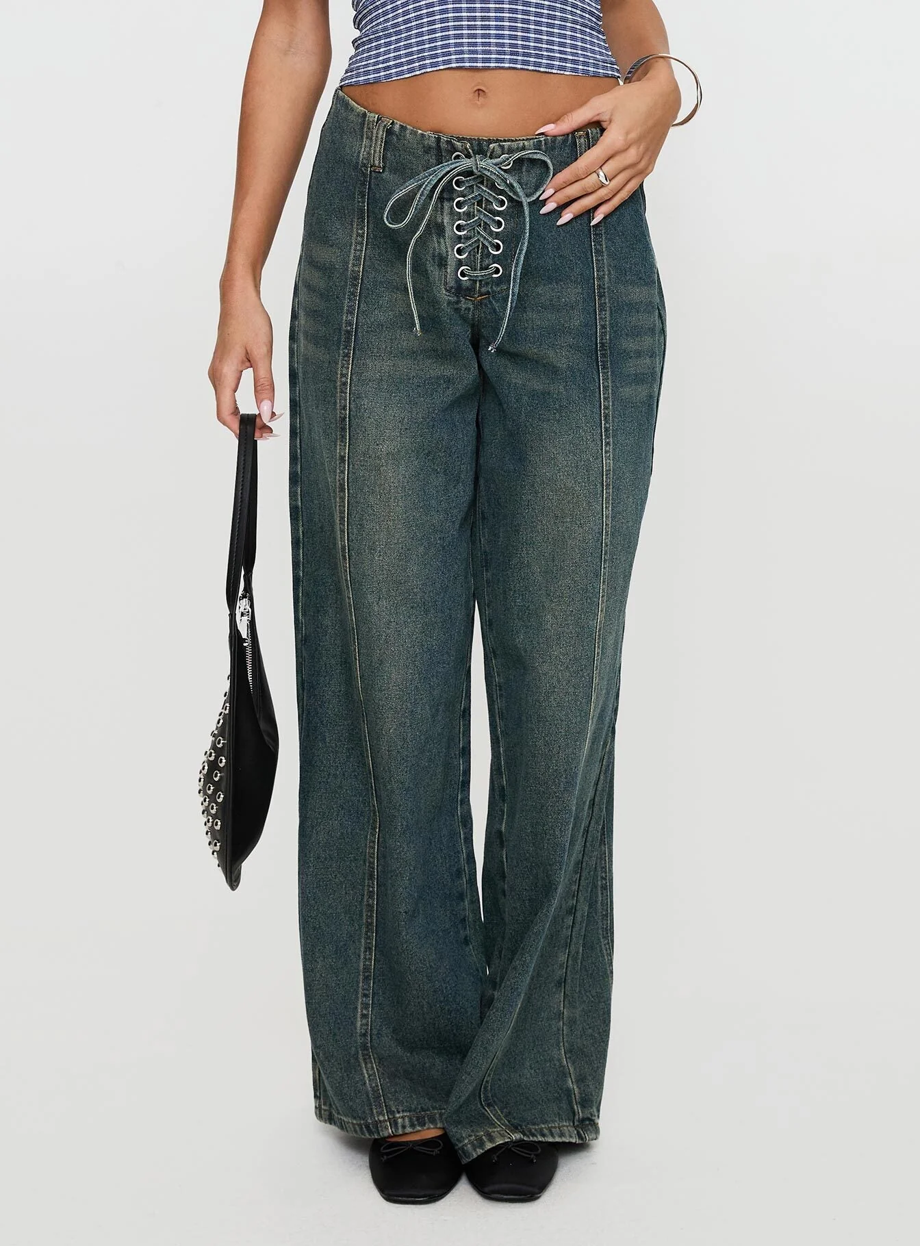 San Mateo Low Rise Wide Leg Tie Up Jeans Vintage Wash - Image 6