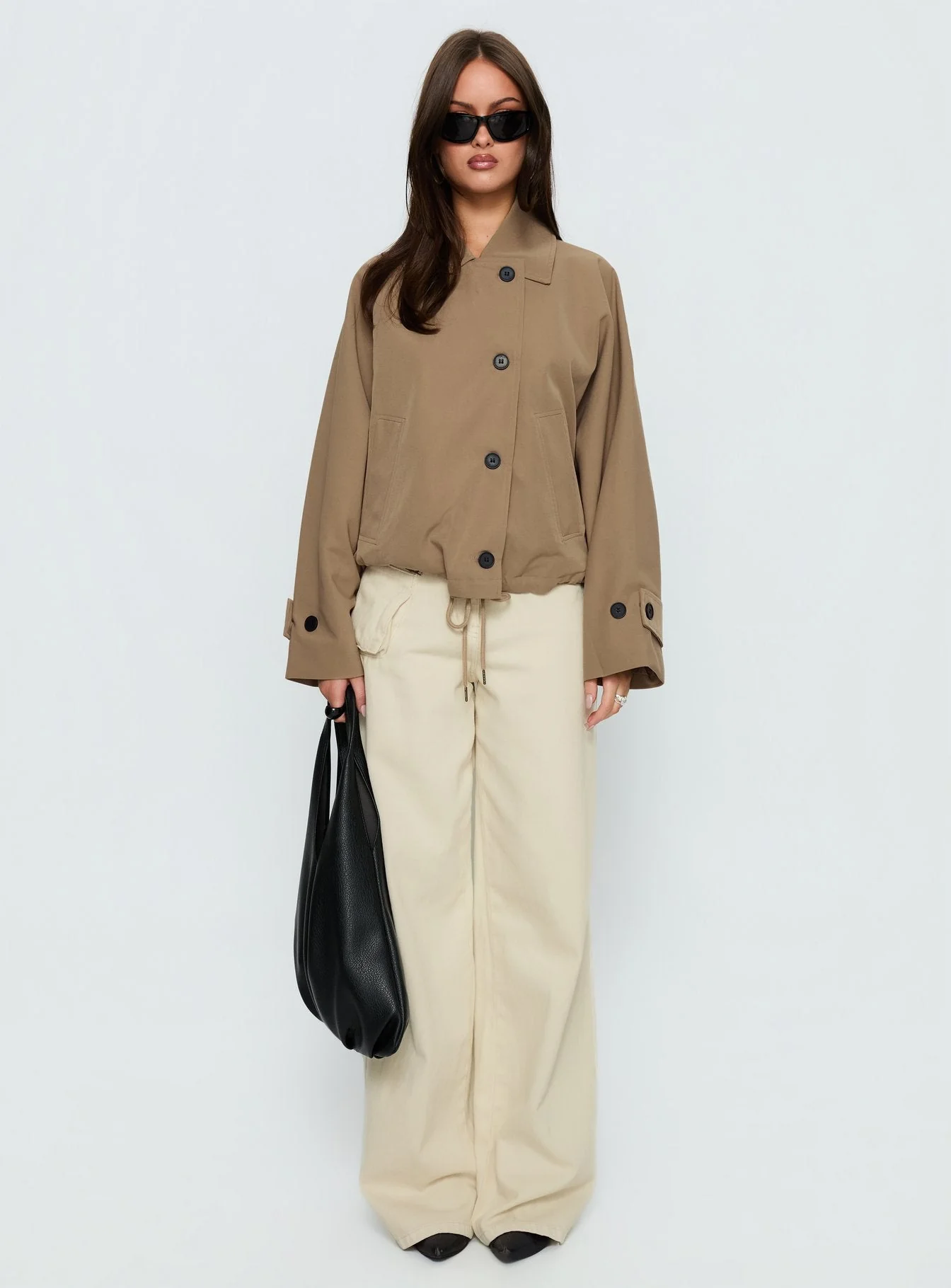 Sandria Cropped Trench Coat Beige - Image 6