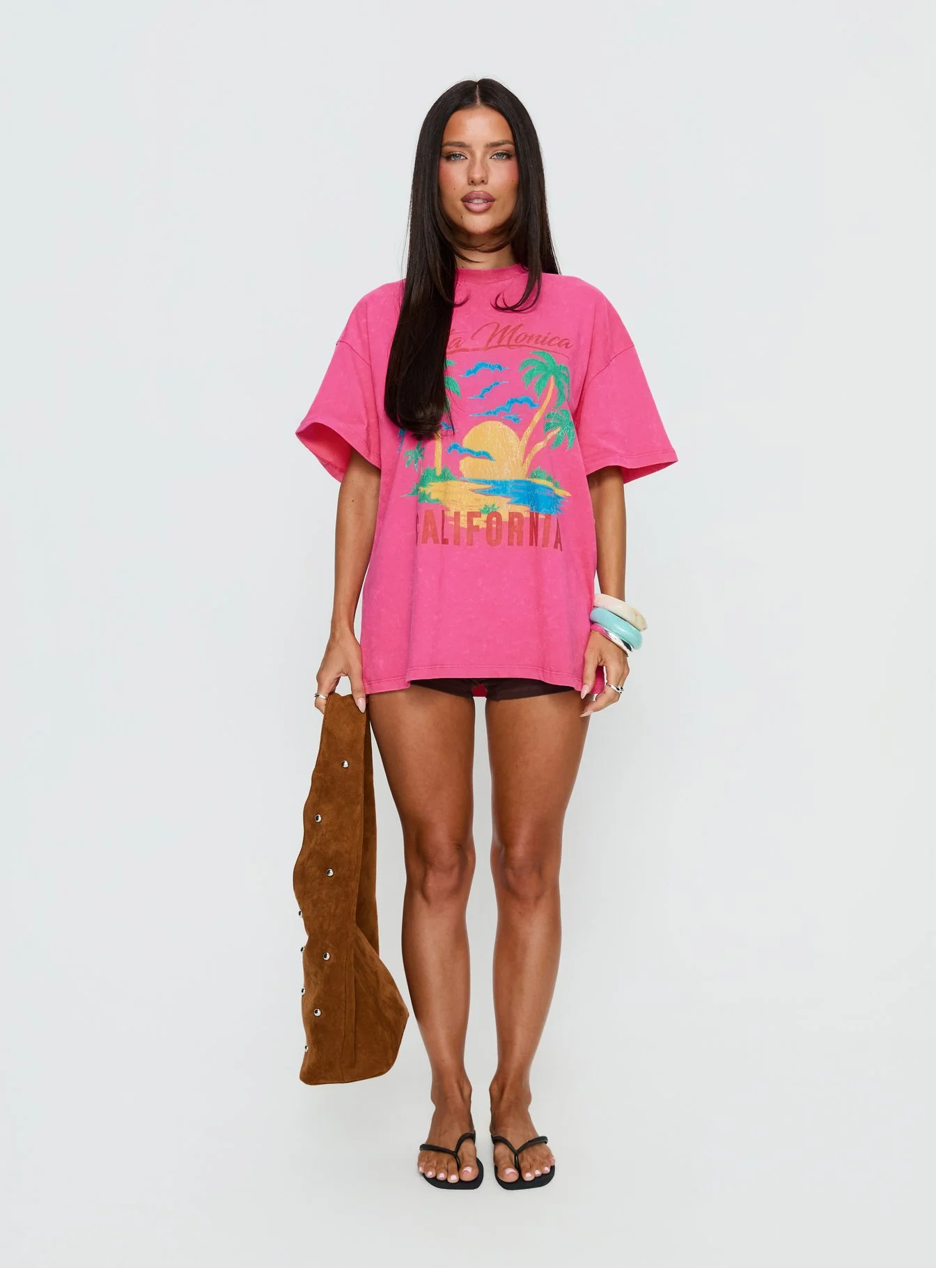 Santa Monica Beach Oversized Graphic Tee Washed Pink - Image 6