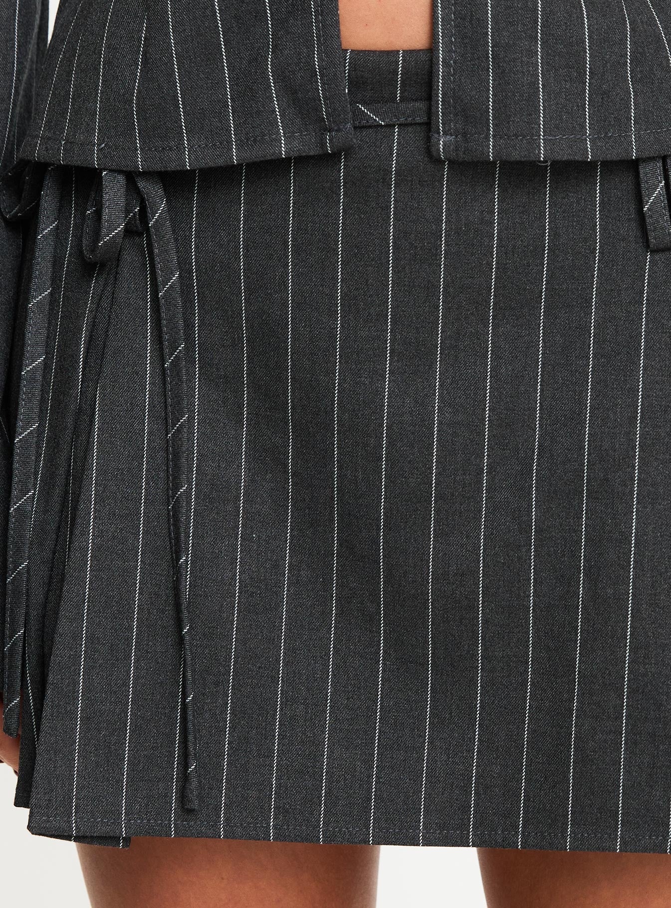Saraya Pleat Mini Skort Grey Pinstripe - Image 6