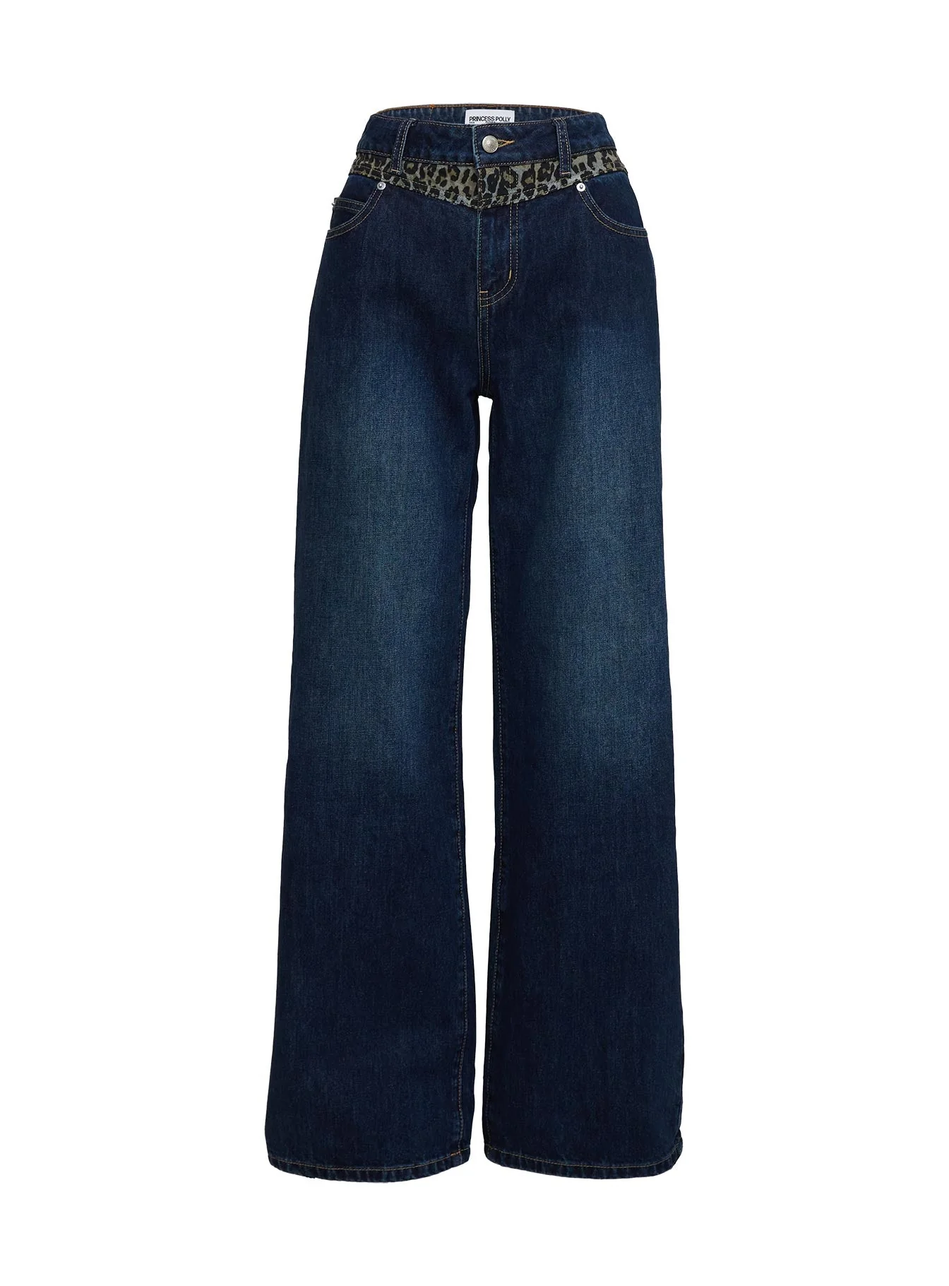 Savenna Mid Rise Wide Leg Jeans Dark Wash / Leopard - Image 5